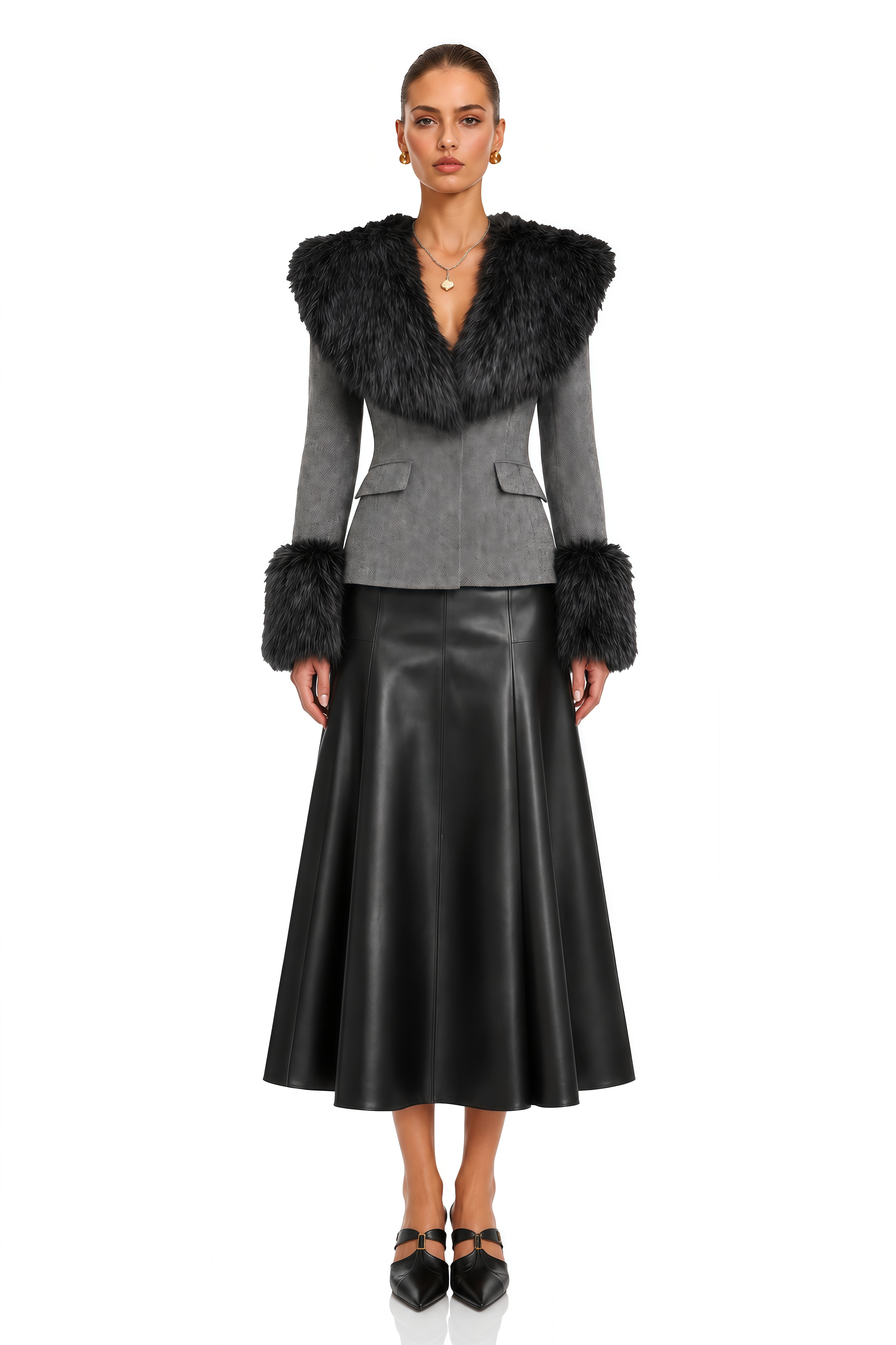 Jonna Grey Fur Collar Blazer