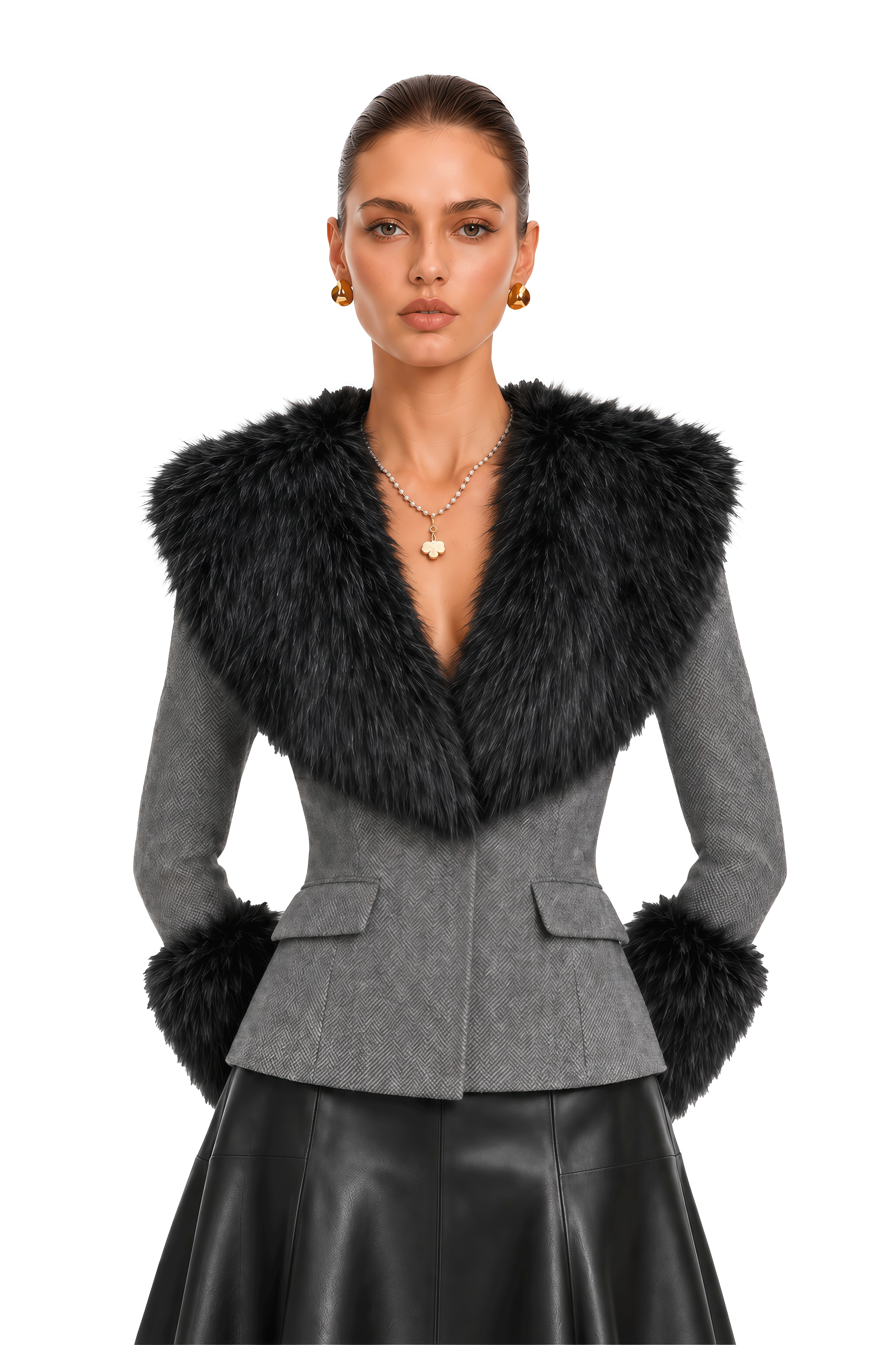 Jonna Grey Fur Collar Blazer