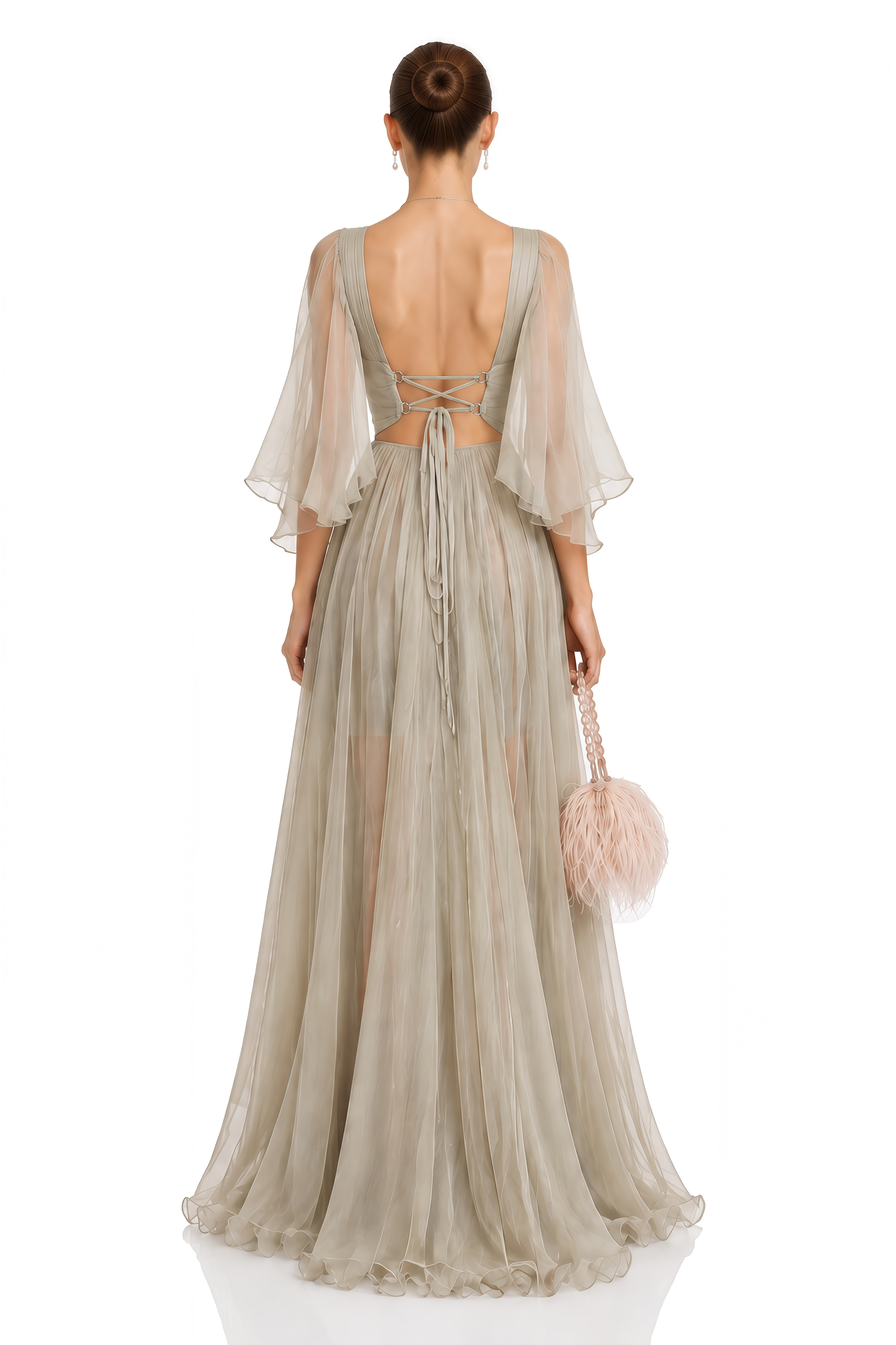 Jorgie Silver Plunge Neck Cape Sleeve Maxi Dress