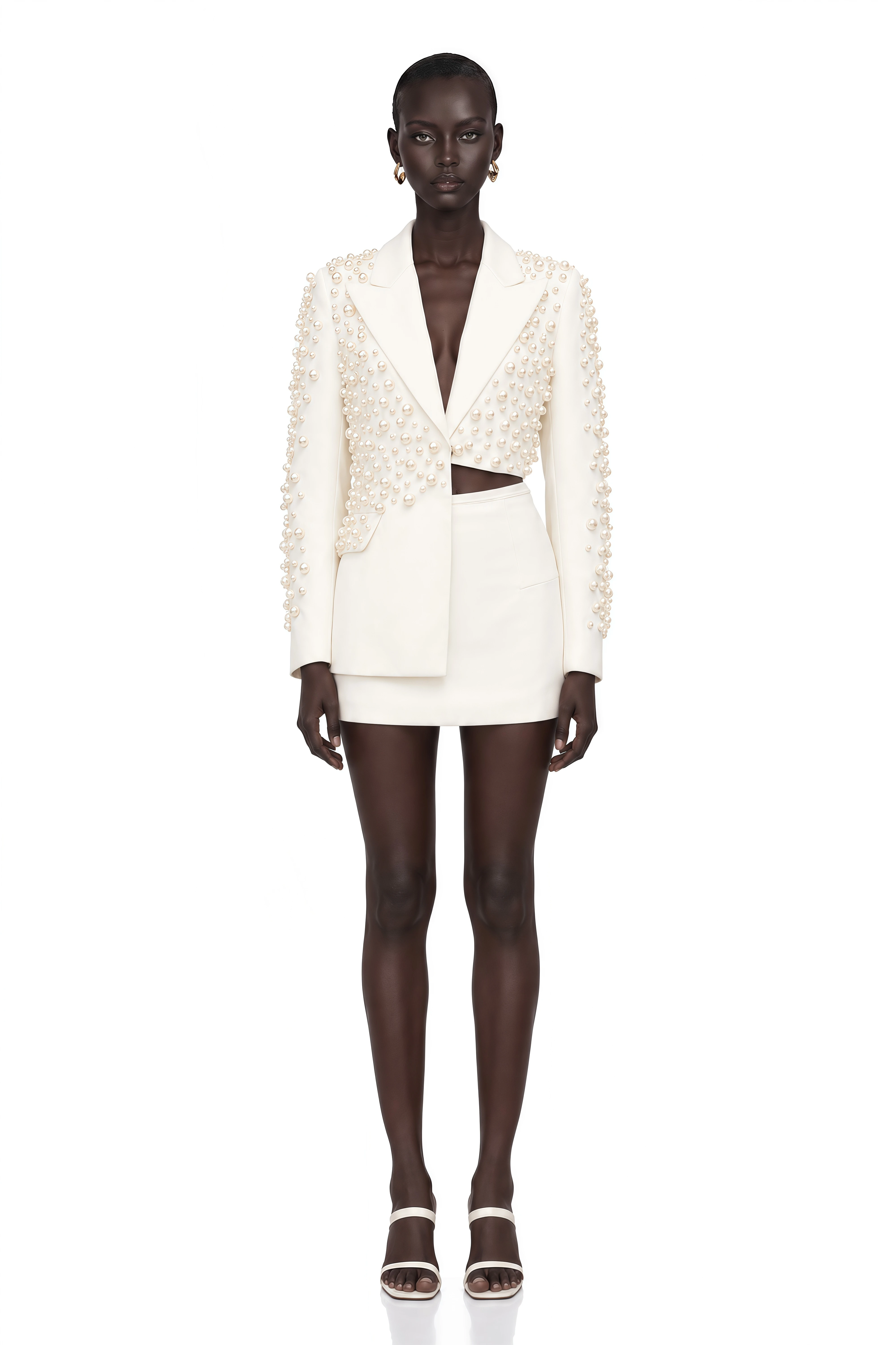 Joséphine White Faux Pearl Blazer & Skirt Set