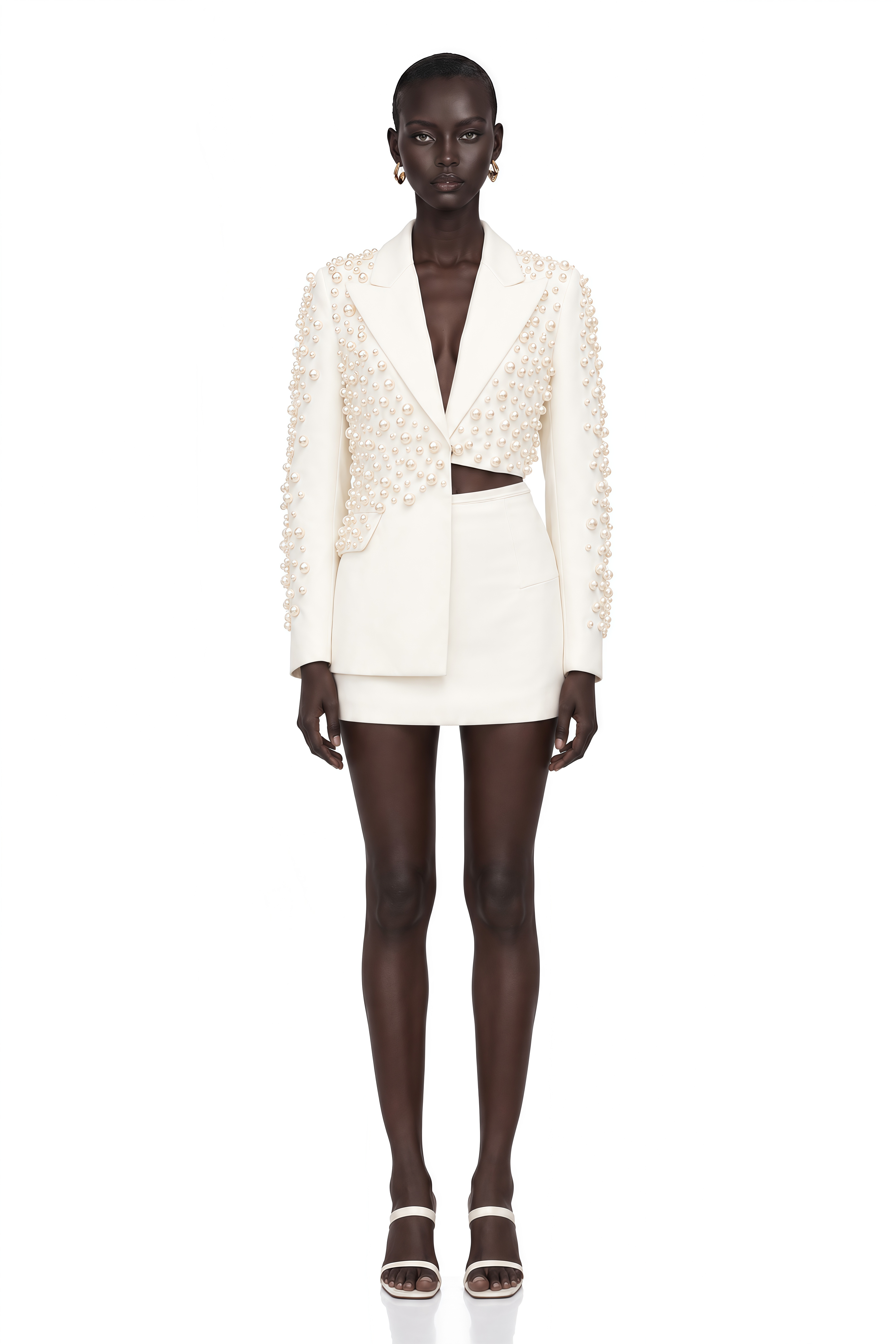 Joséphine White Faux Pearl Blazer & Skirt Set