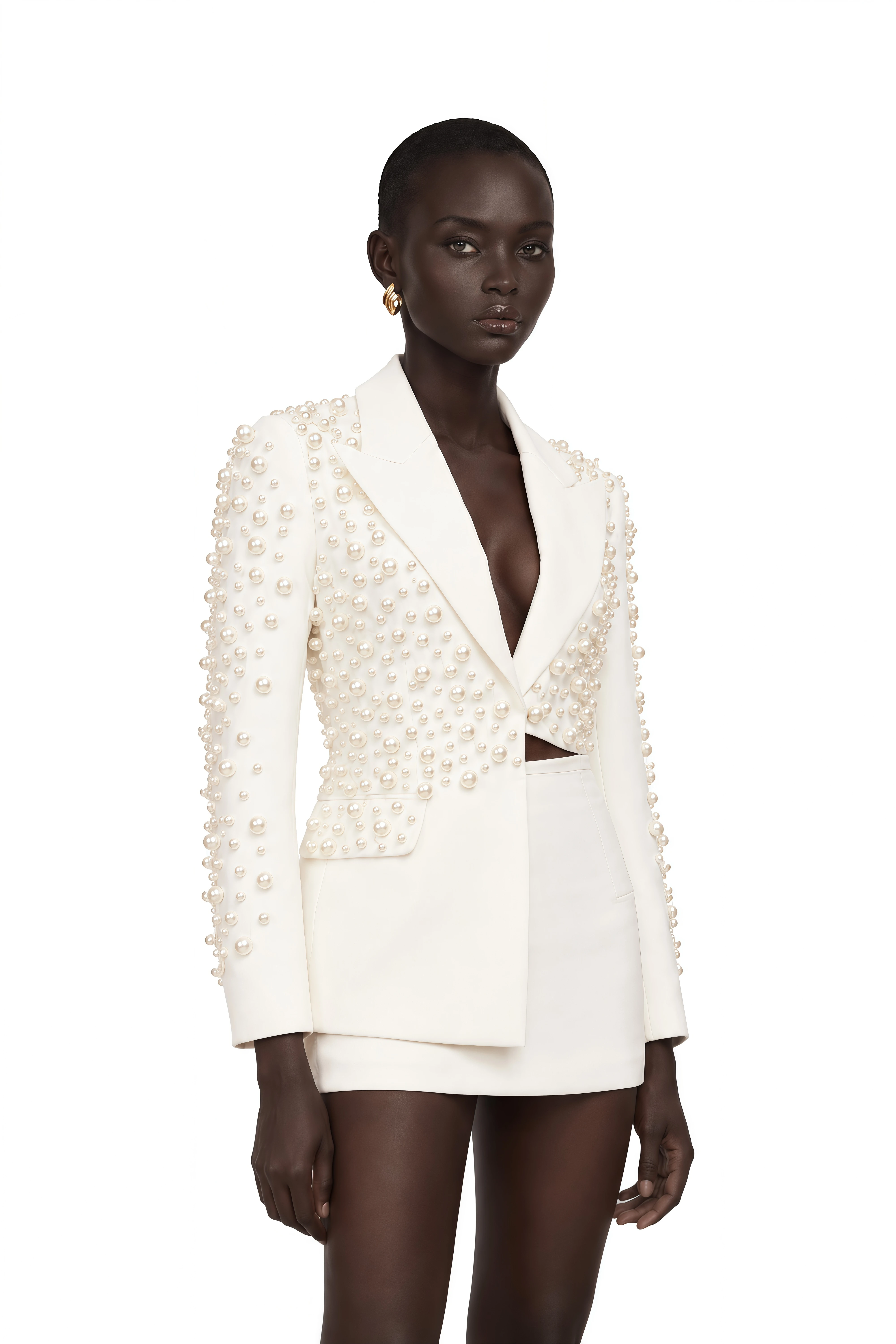 Joséphine White Faux Pearl Blazer & Skirt Set