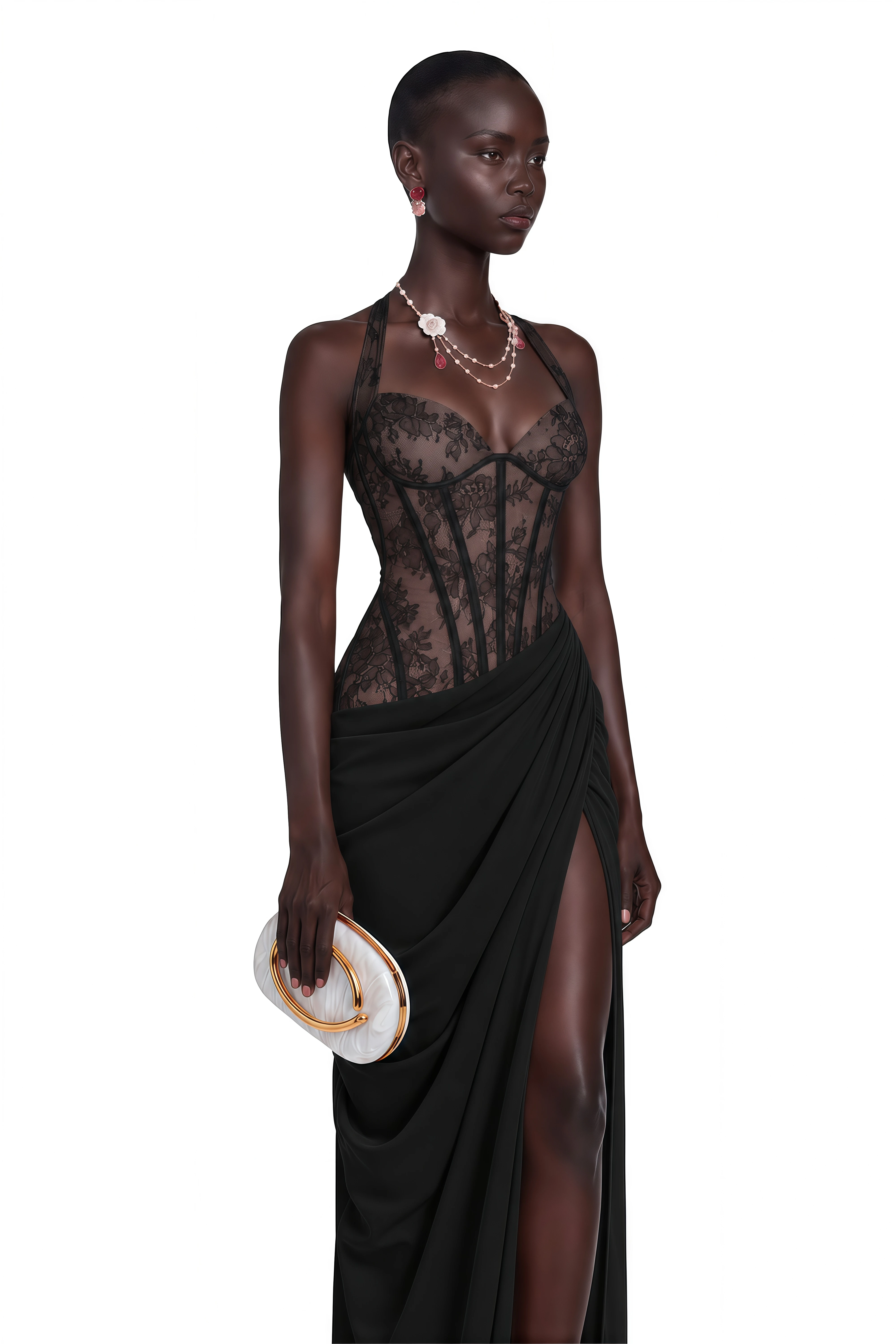 Jovianna Black Halterneck Maxi Dress with Lace Panels