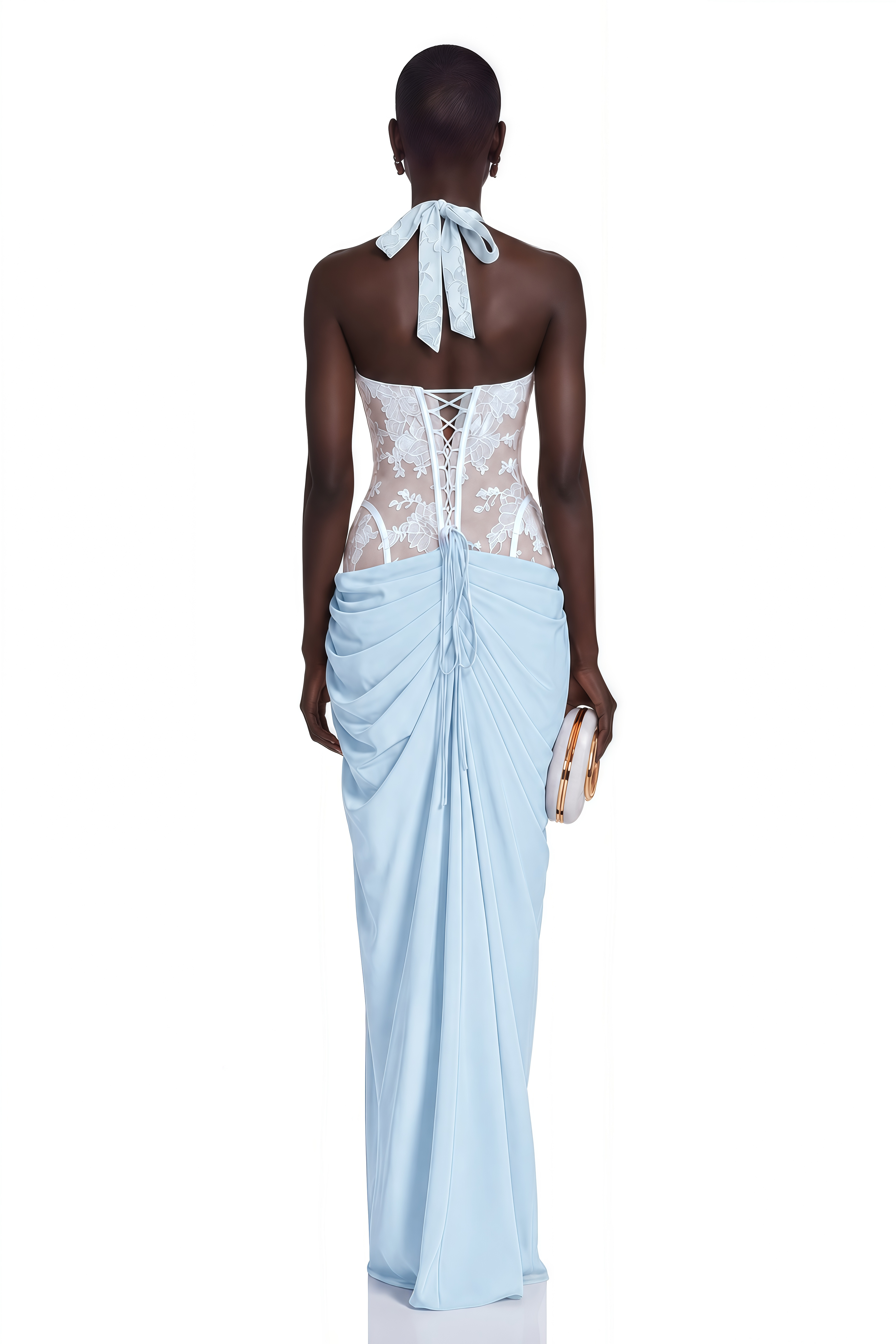 Jovianna Blue Halterneck Maxi Dress with Lace Panels