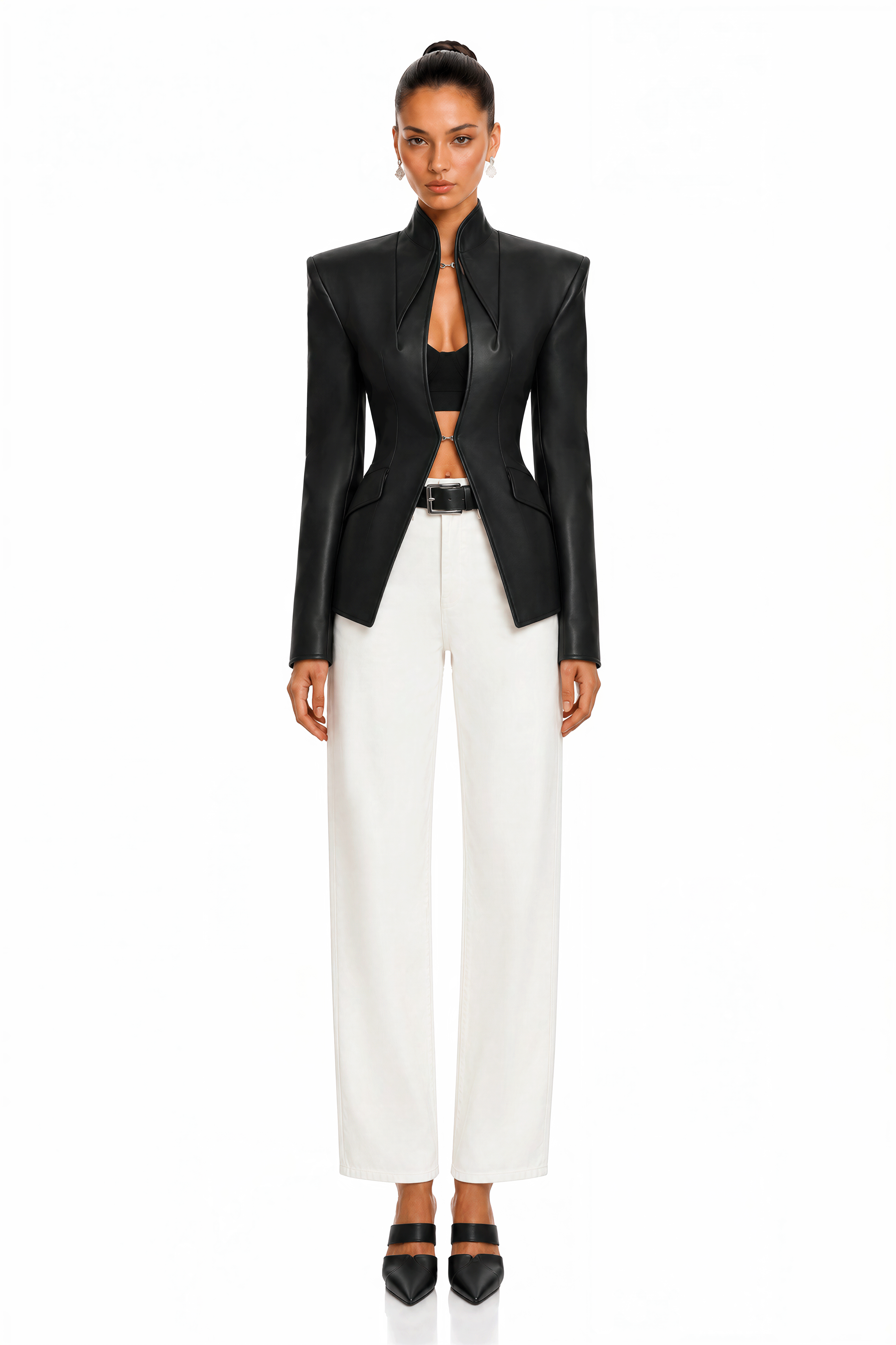 Jream Black Leather Structured Blazer
