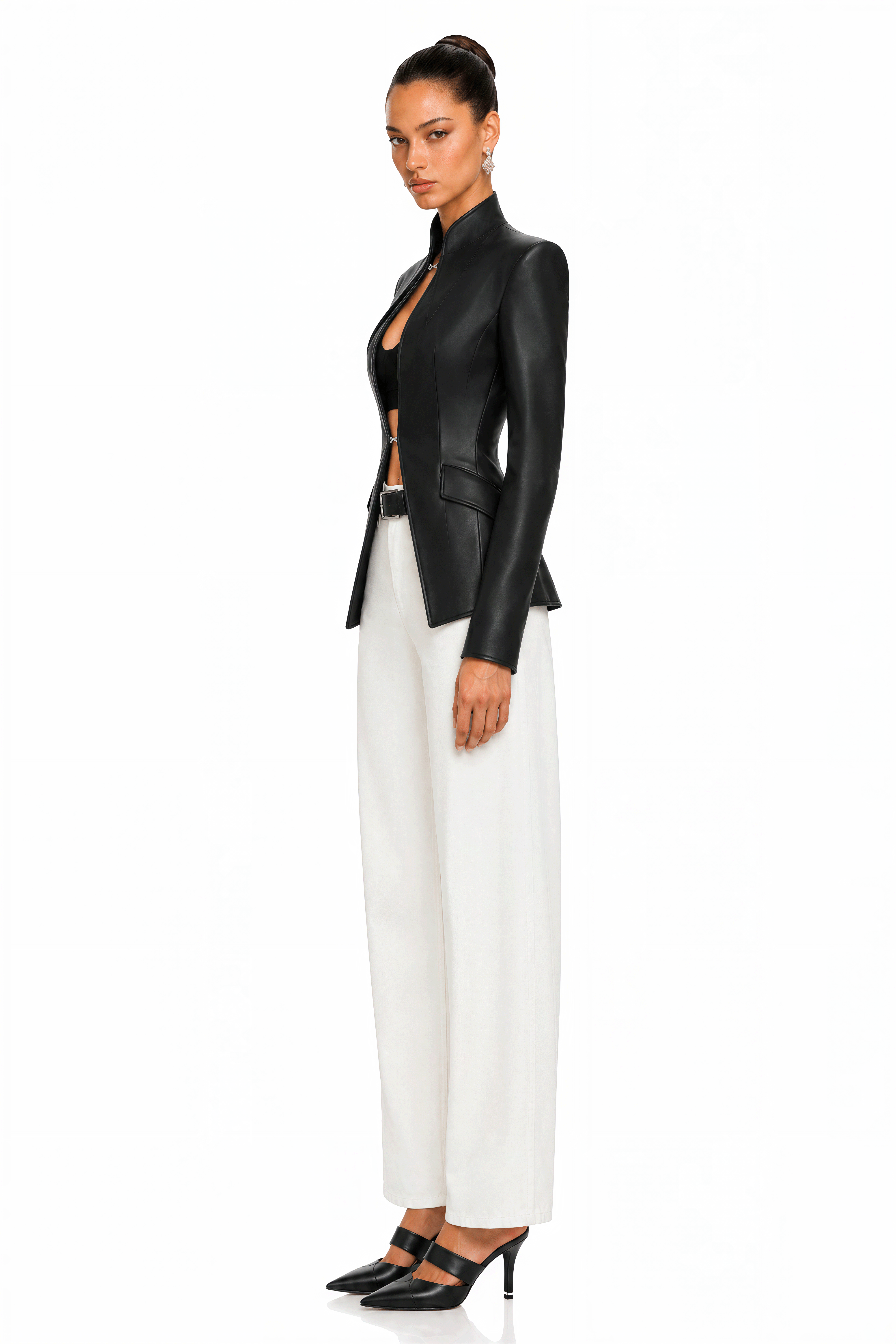 Jream Black Leather Structured Blazer