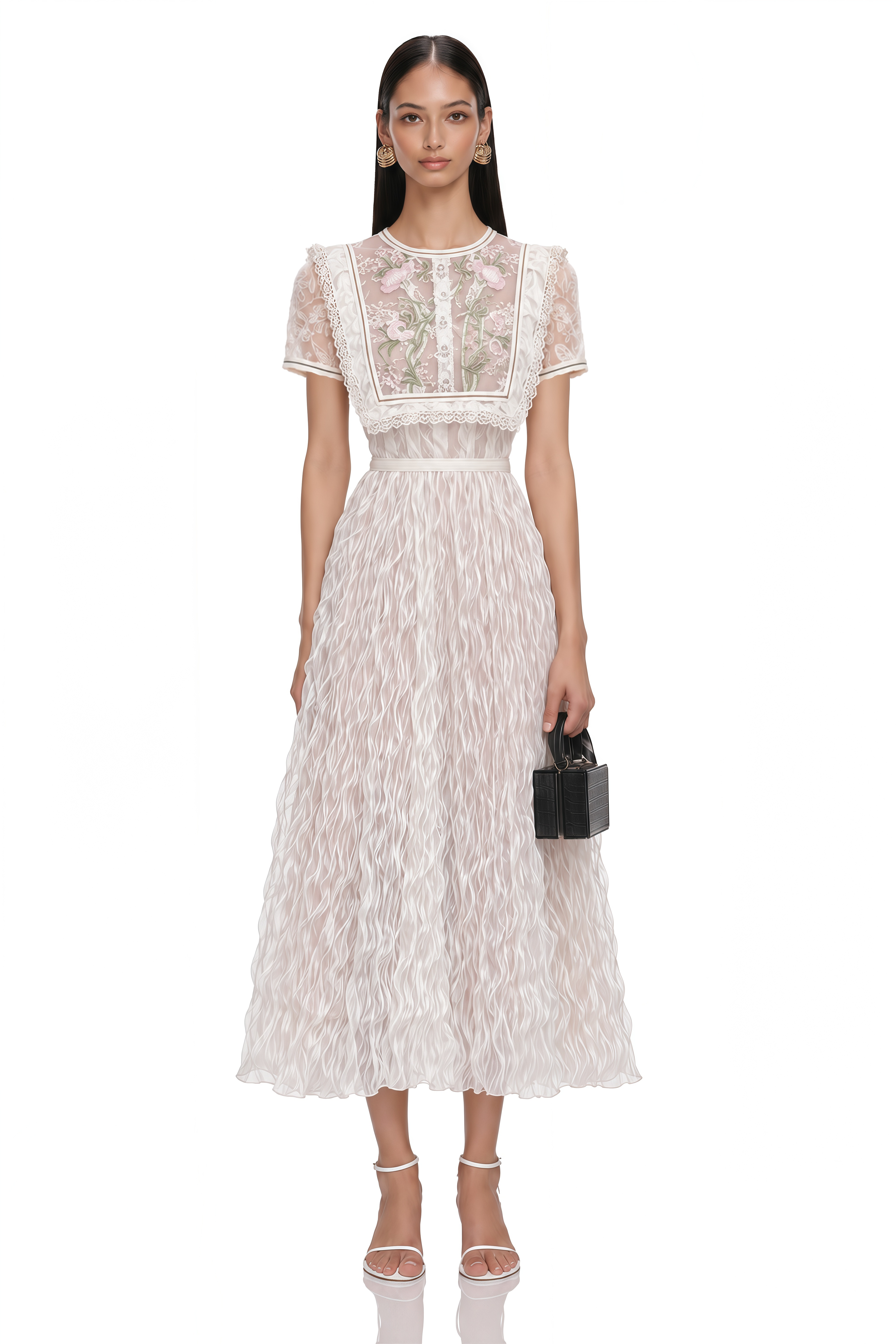 Kaila White Floral Embroidered Maxi Dress