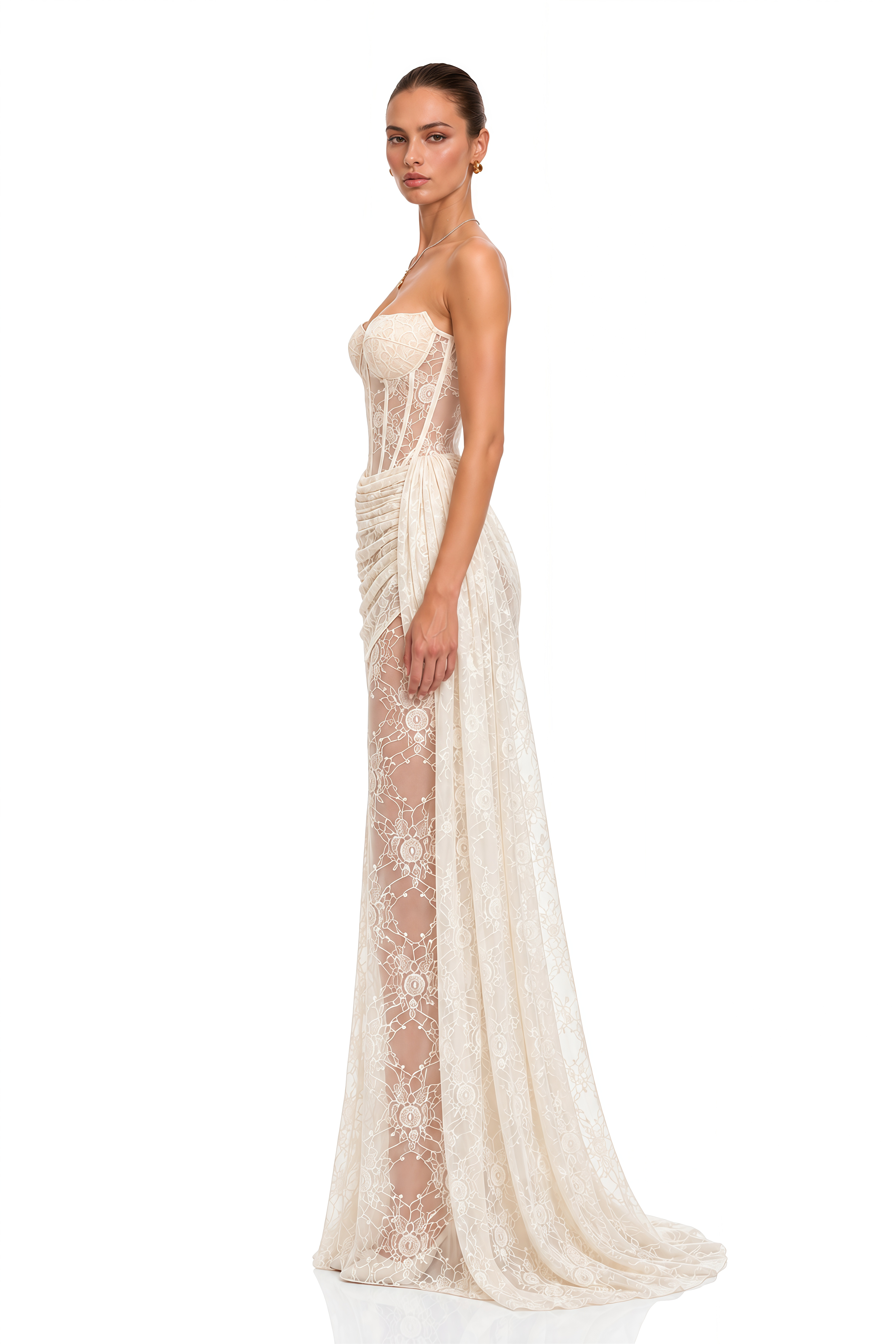 Kalaya White Corset Lace Sheer Maxi Dress