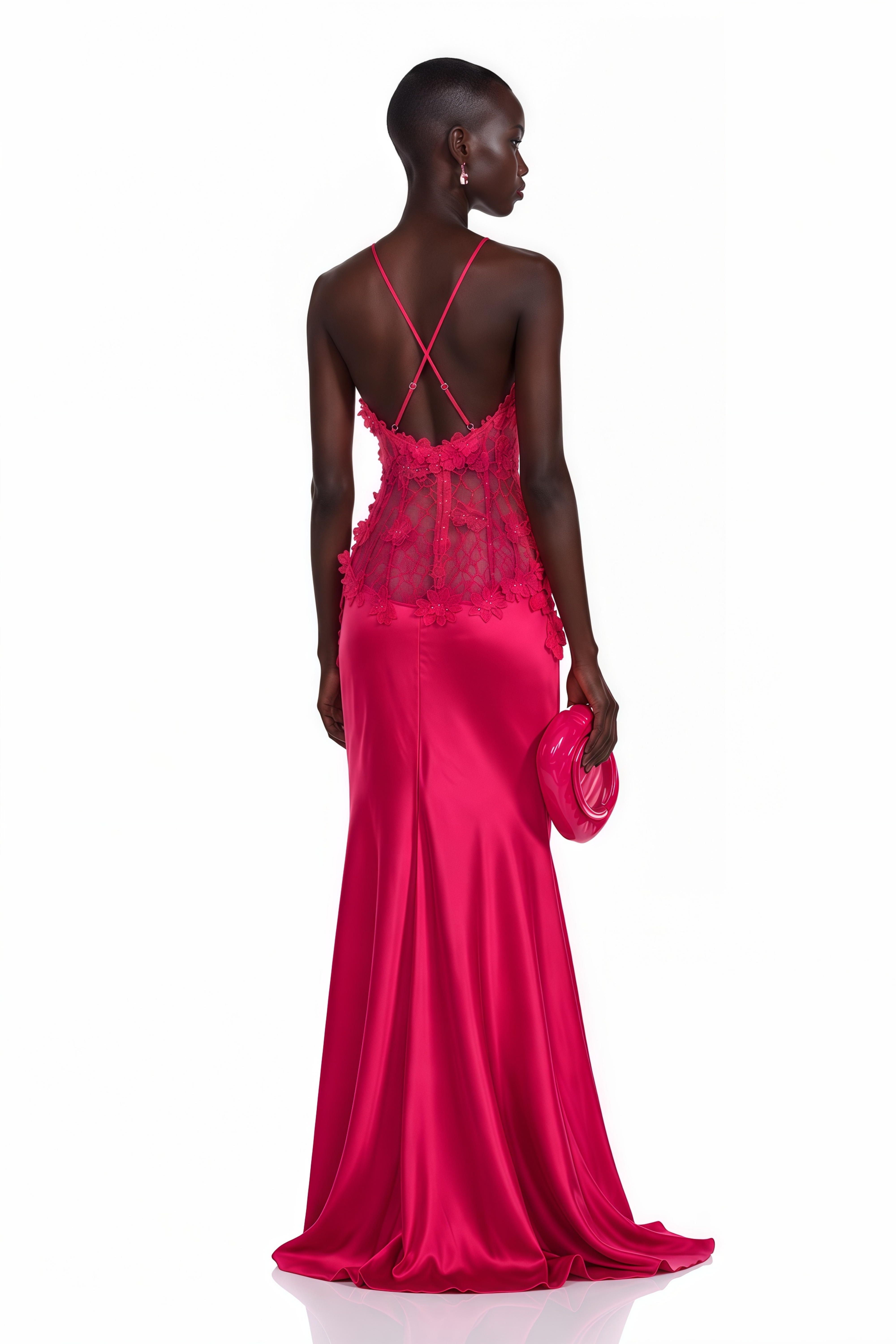 Kallie Fuchsia Lace Halterneck Maxi Dress