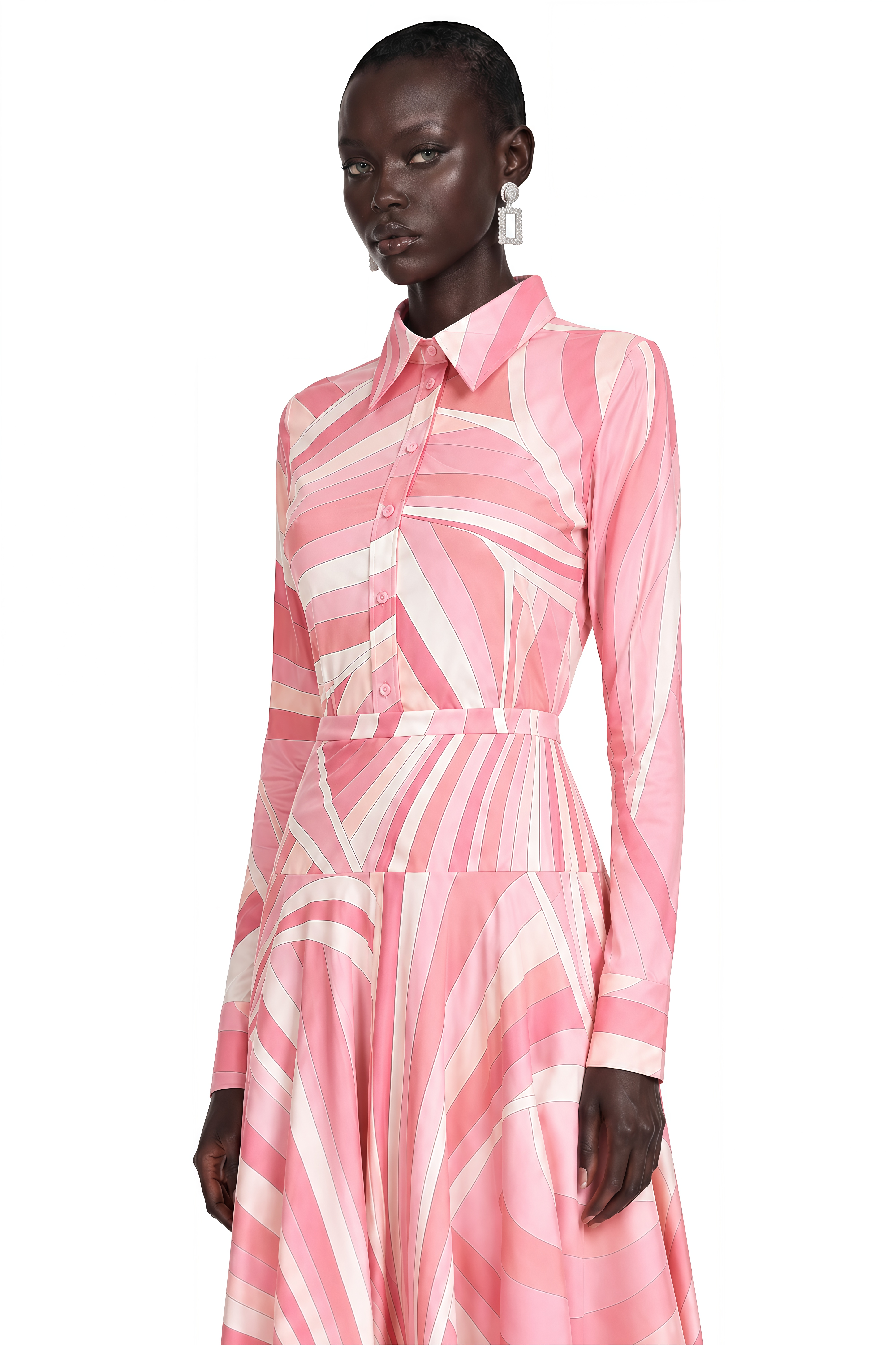 Kamiyah Pink Abstract Print Shirt Top & Asymmetrical Maxi Skirt Set