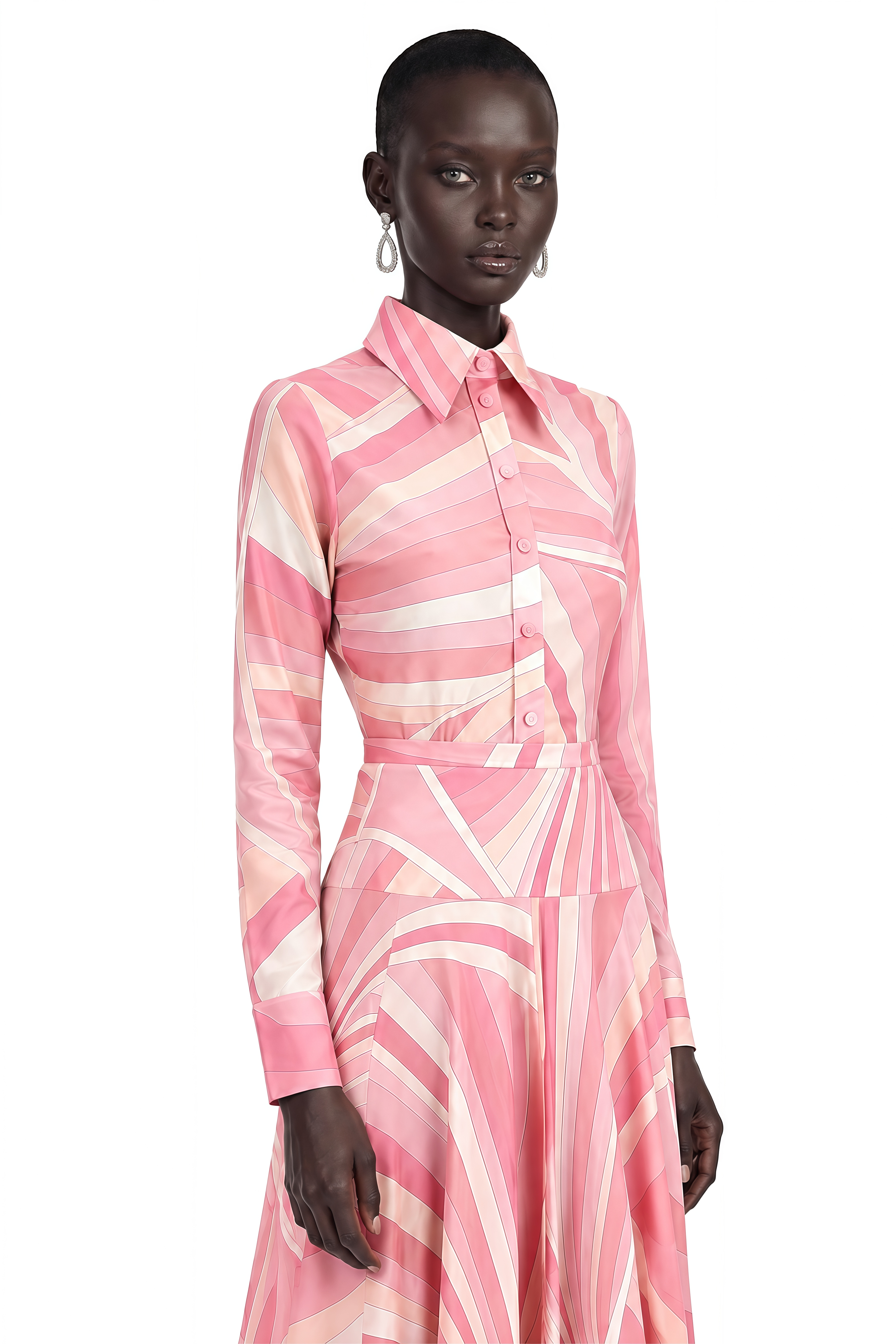 Kamiyah Pink Abstract Print Shirt Top & Asymmetrical Maxi Skirt Set