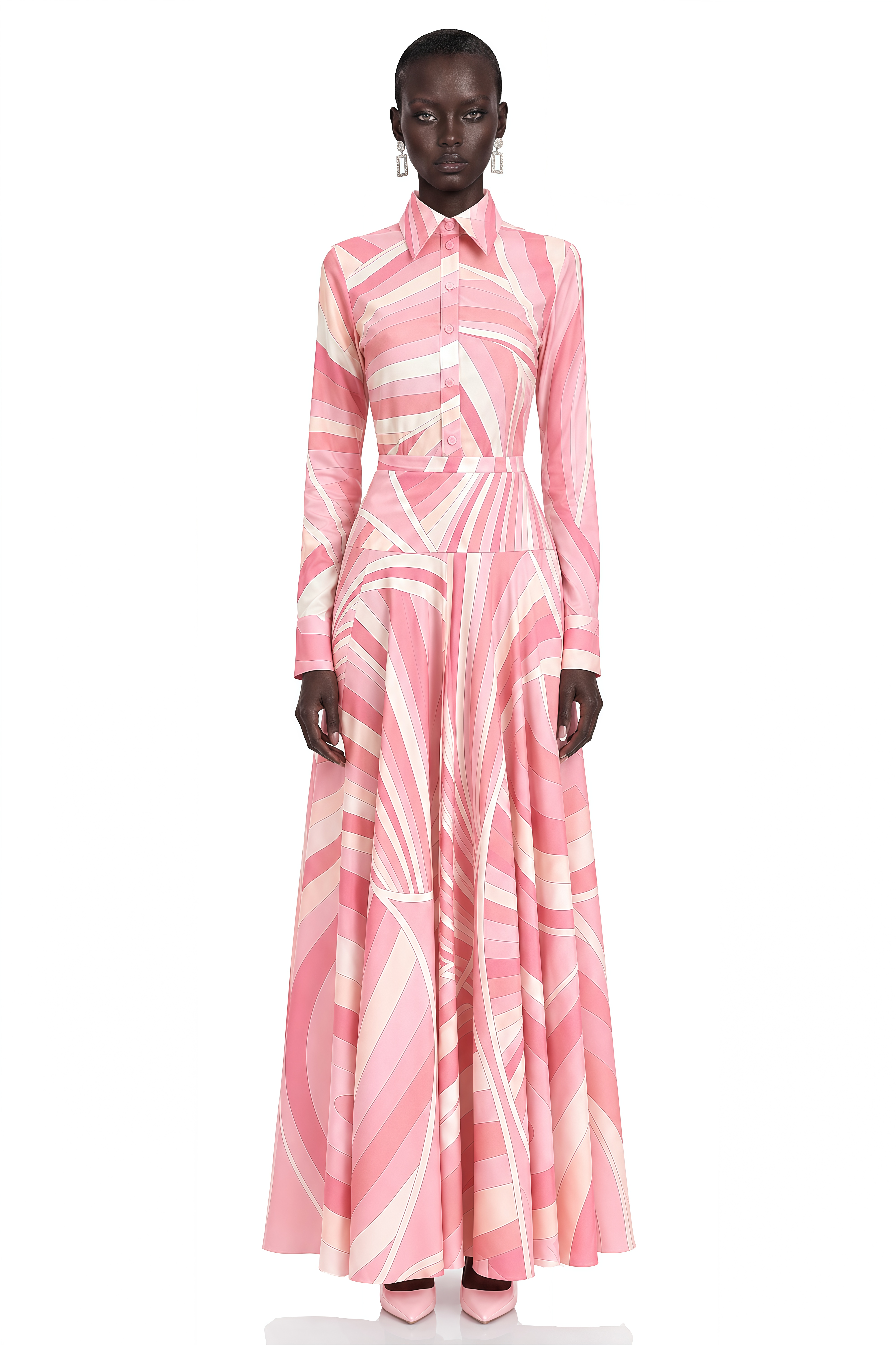 Kamiyah Pink Abstract Print Shirt Top & Asymmetrical Maxi Skirt Set