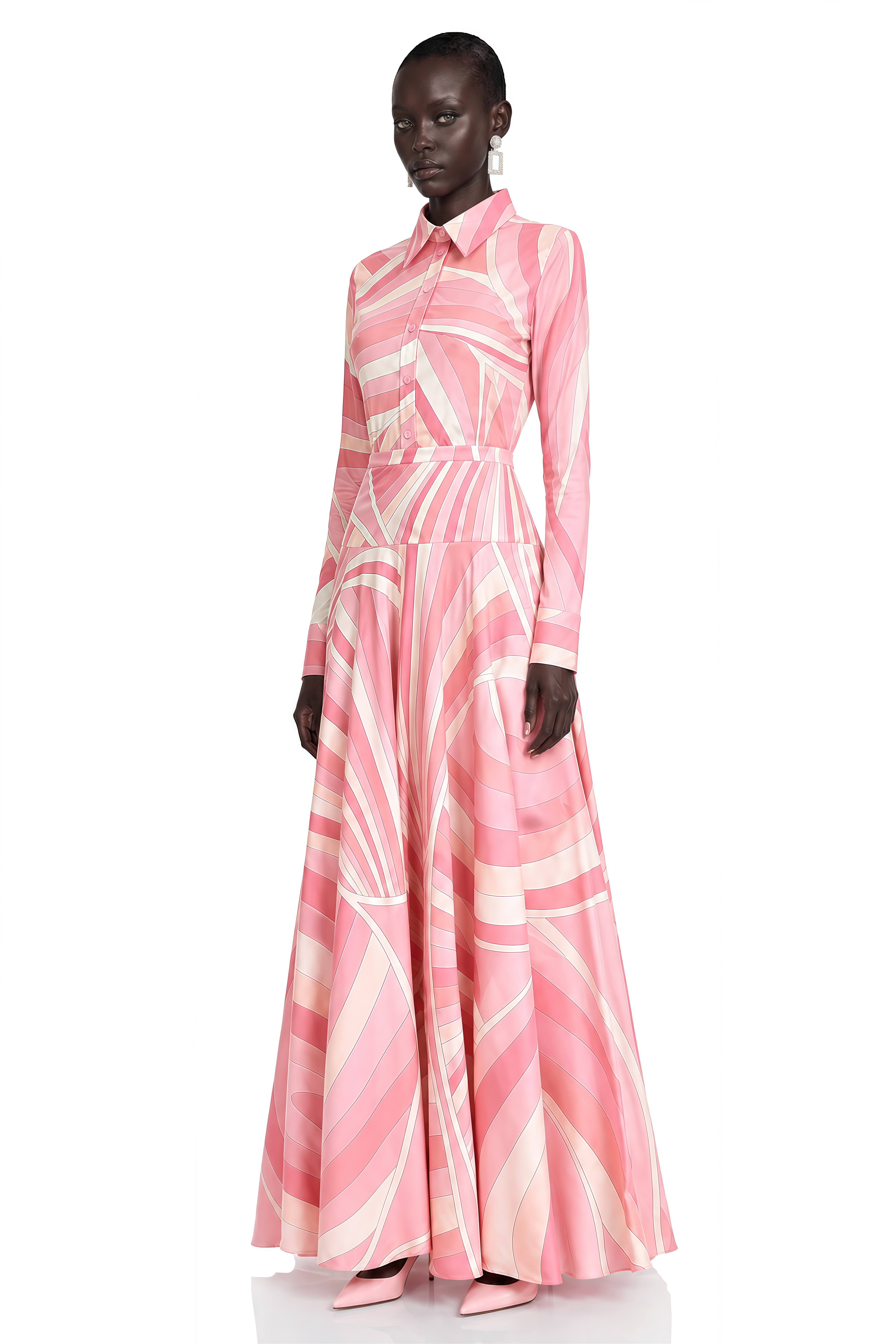 Kamiyah Pink Abstract Print Shirt Top & Asymmetrical Maxi Skirt Set