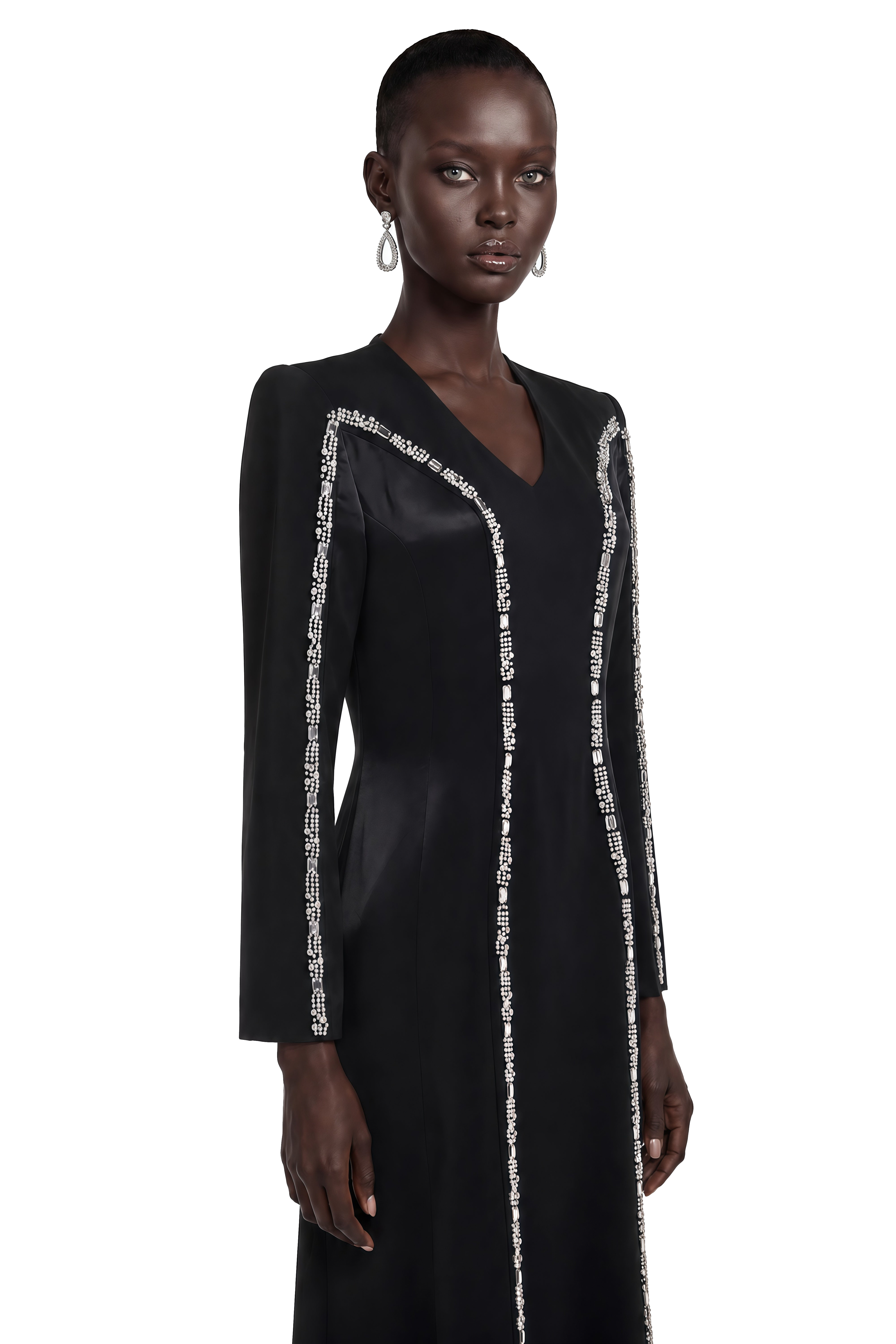 Karamea Black Rhinestone V-Neck Maxi Dress