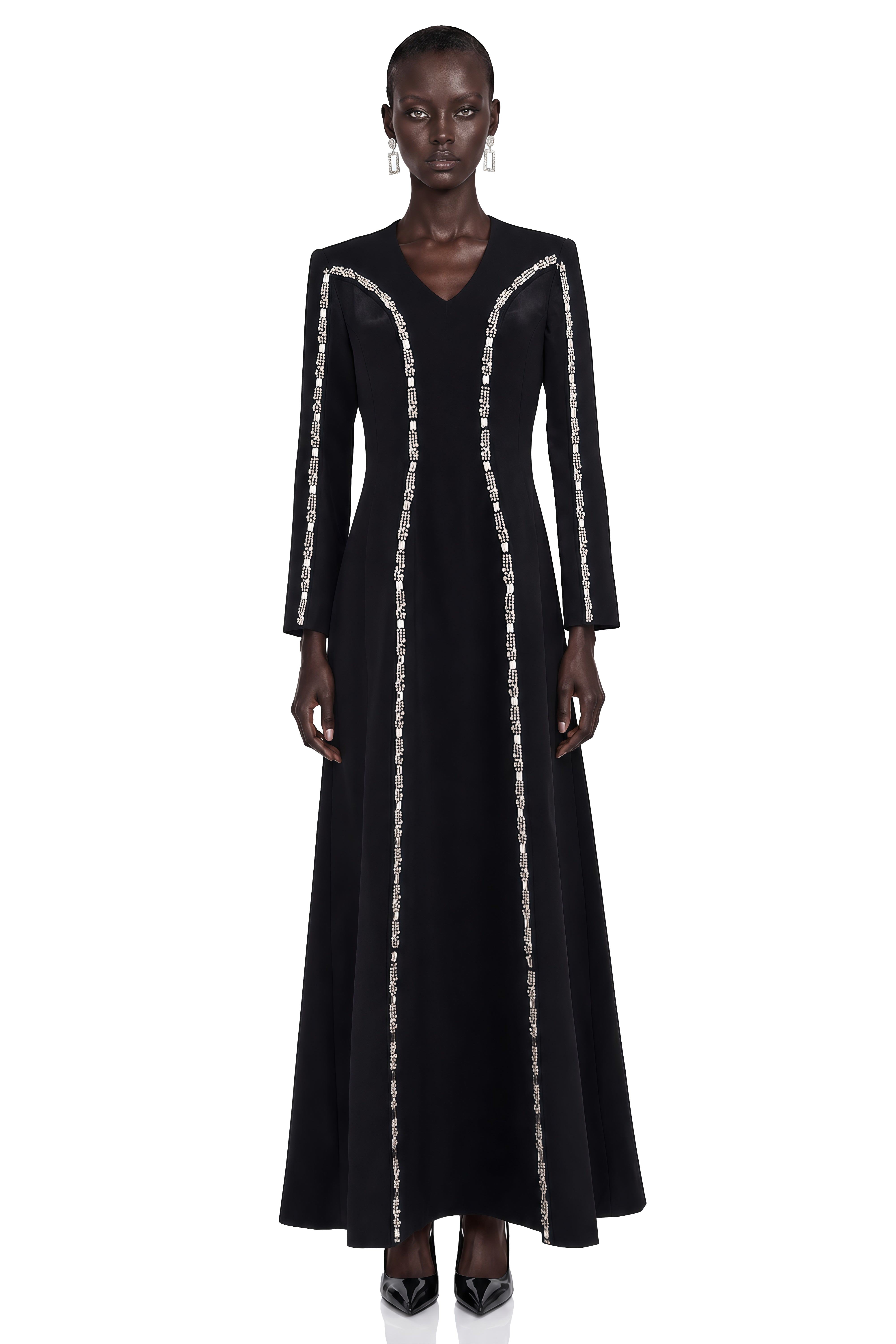 Karamea Black Rhinestone V-Neck Maxi Dress