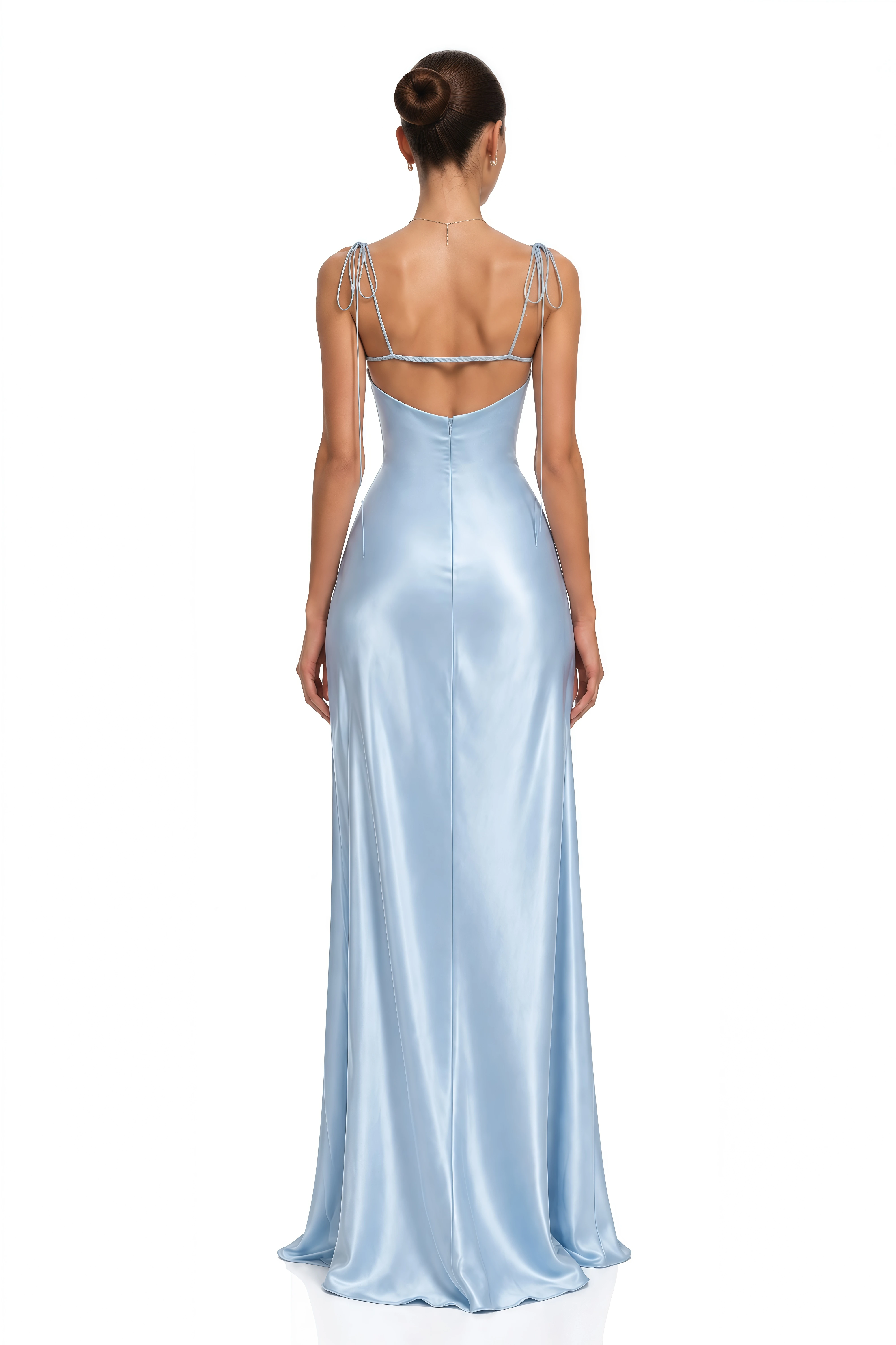 Kasey Blue Lace Trim Cut-Out Satin Maxi Dress