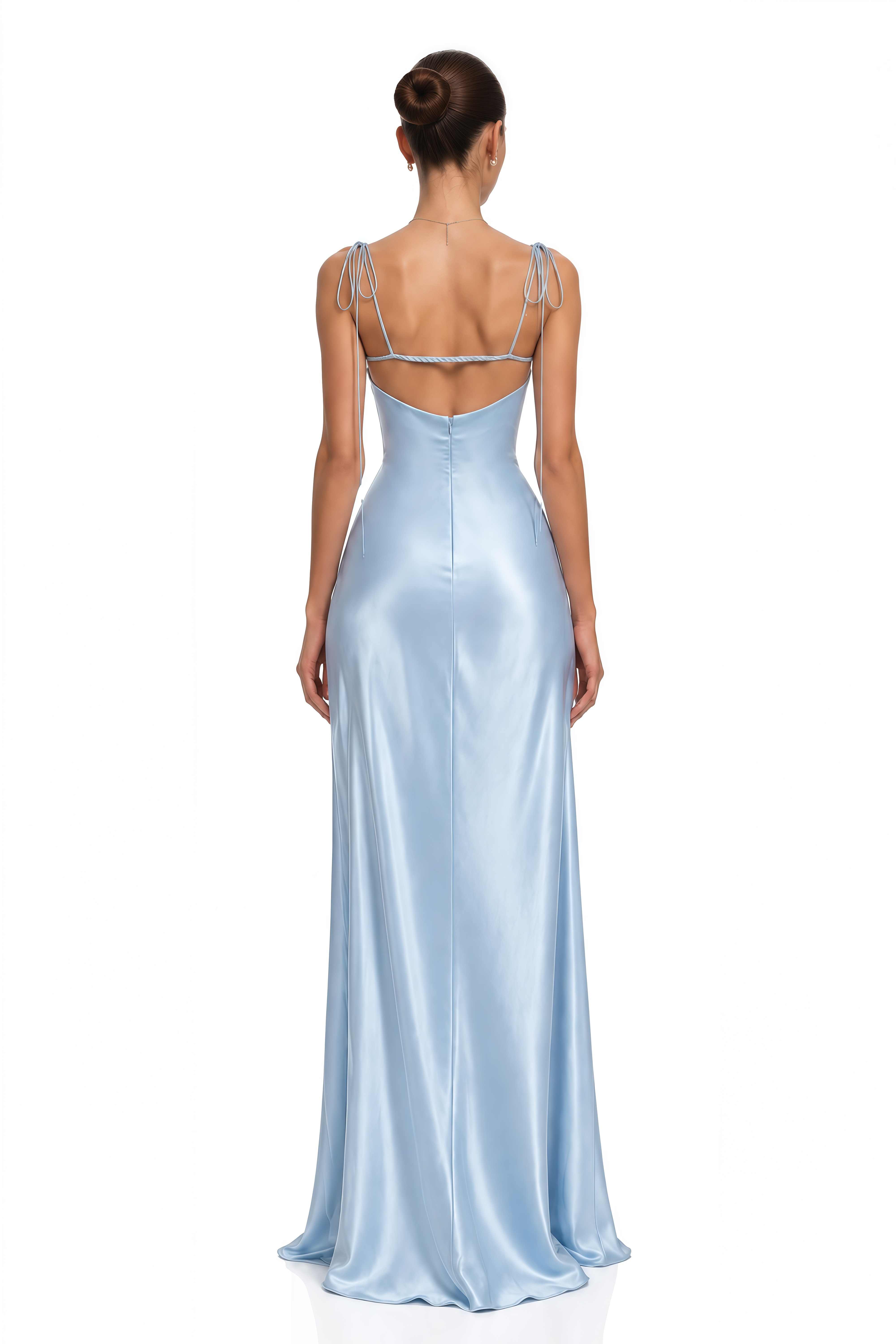 Kasey Blue Lace Trim Cut-Out Satin Maxi Dress