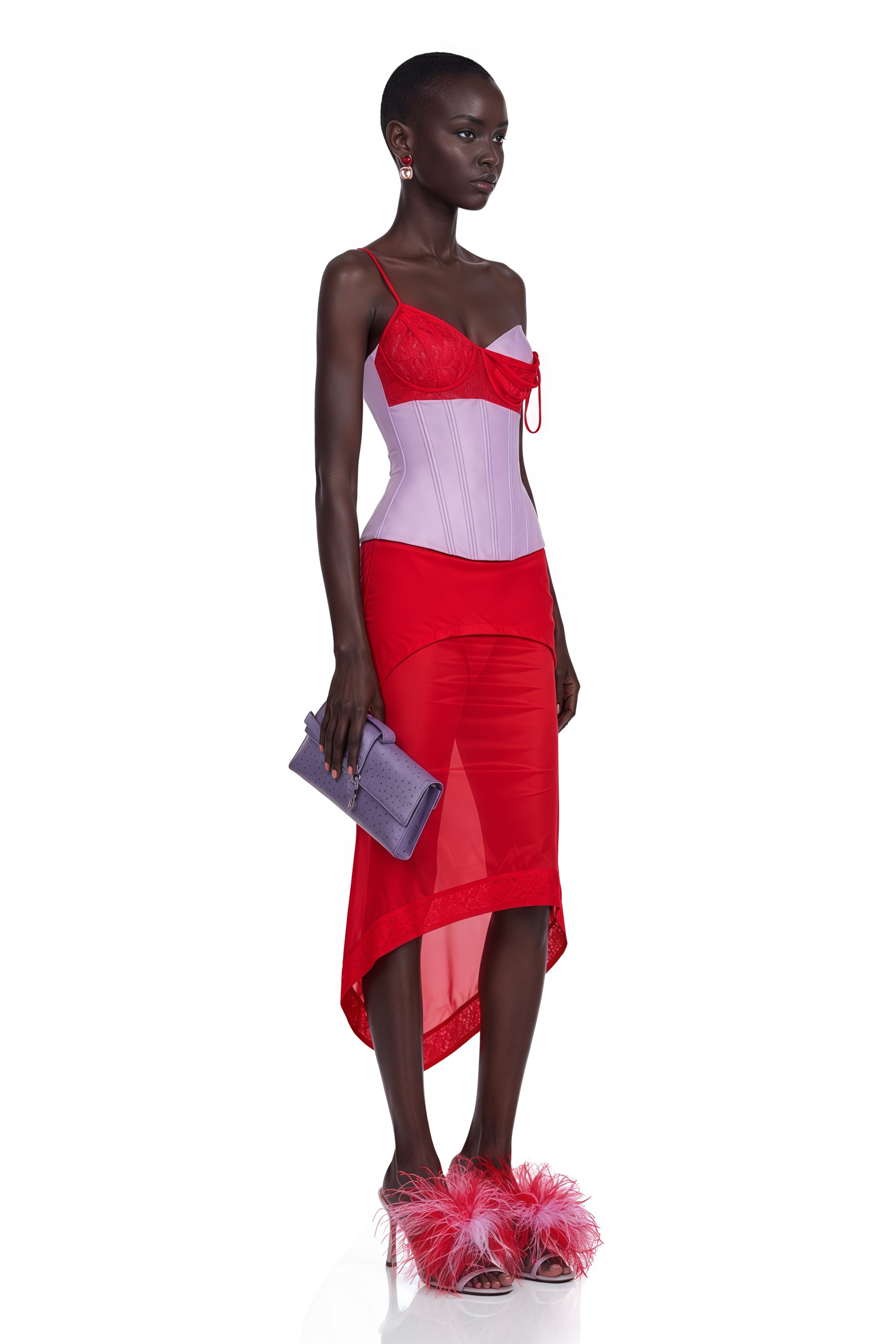 Katell Red Corset Top & Midi Skirt Set