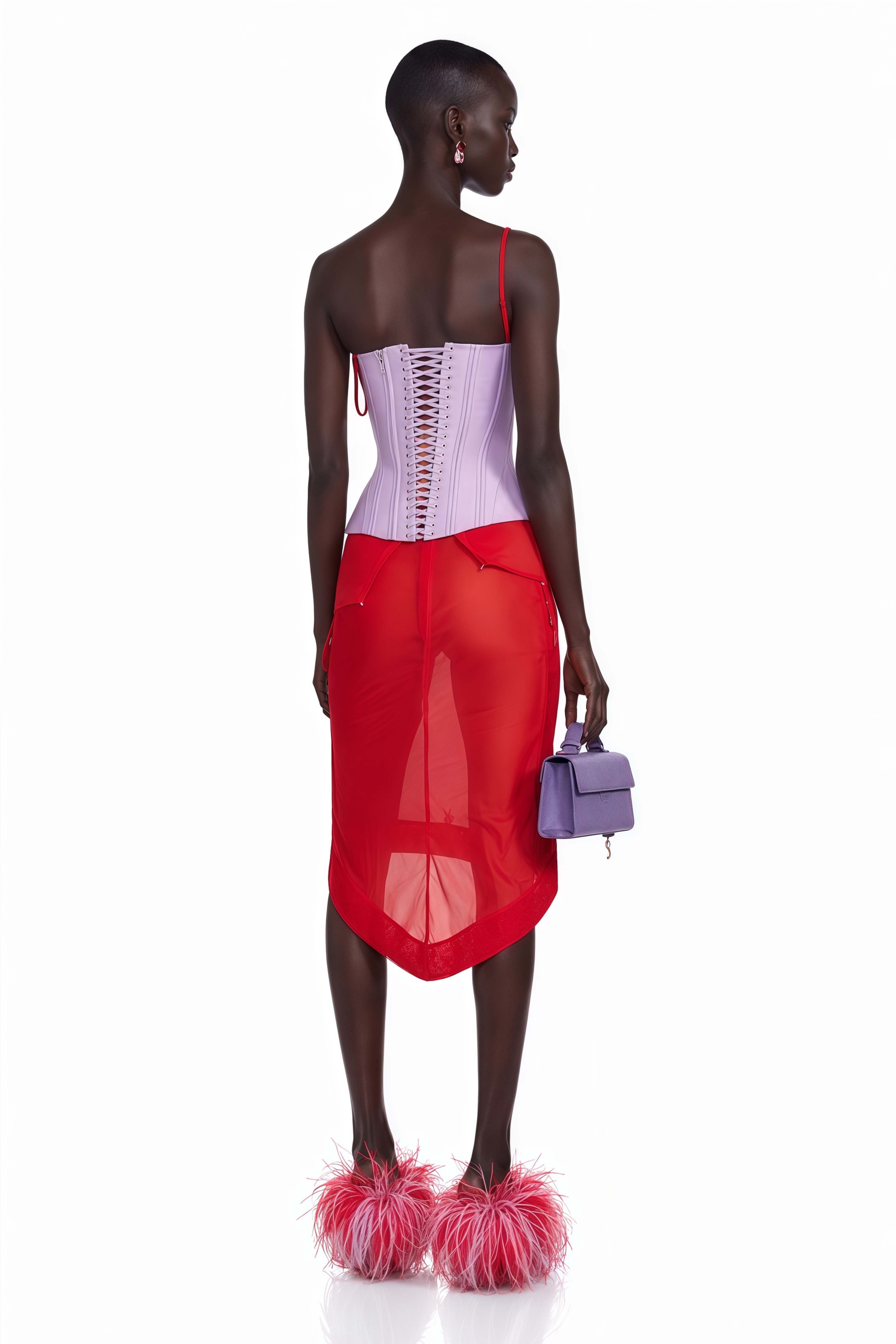 Katell Red Corset Top & Midi Skirt Set