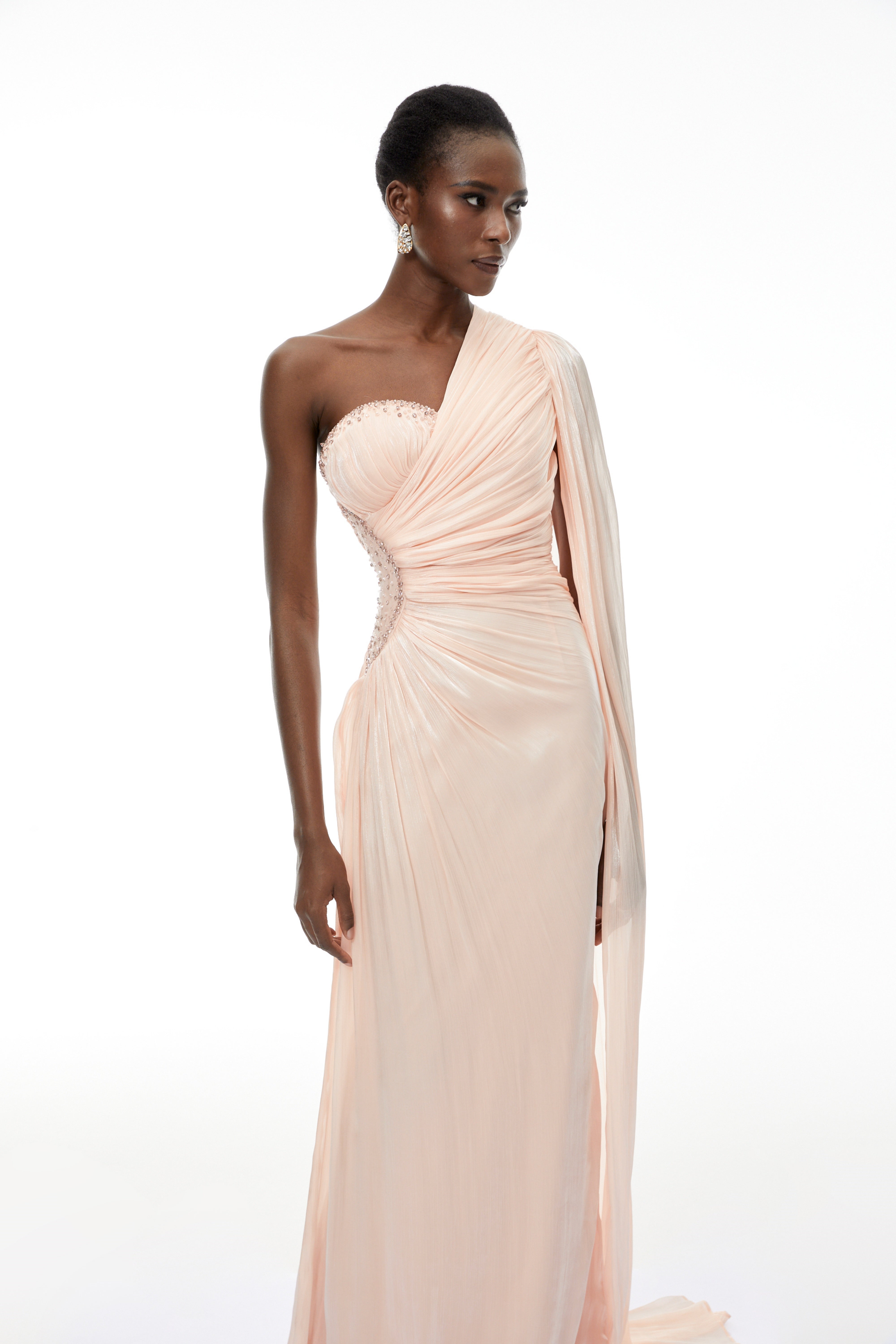 Pink One Shoulder Ruched Maxi Dress