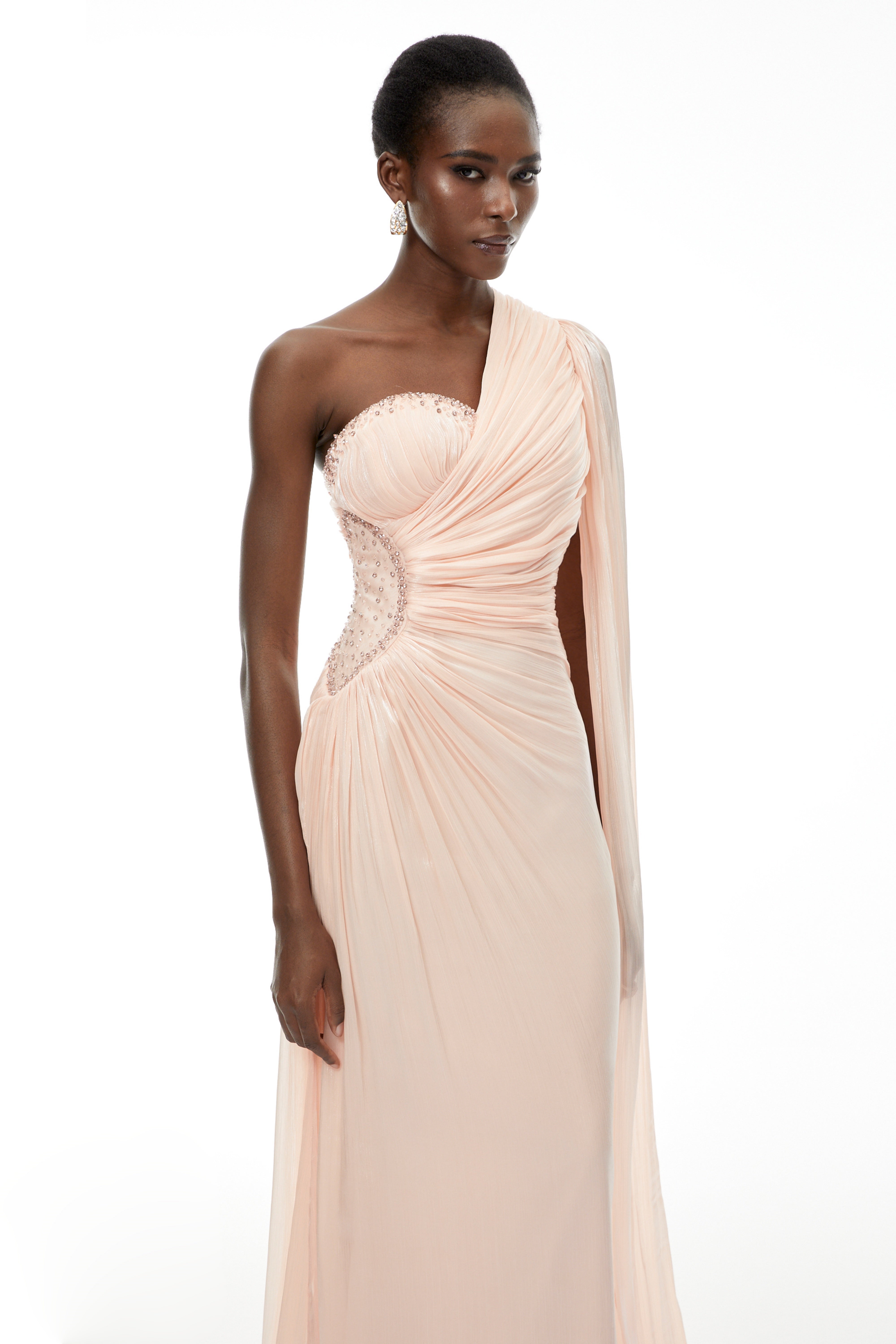 Pink One Shoulder Ruched Maxi Dress