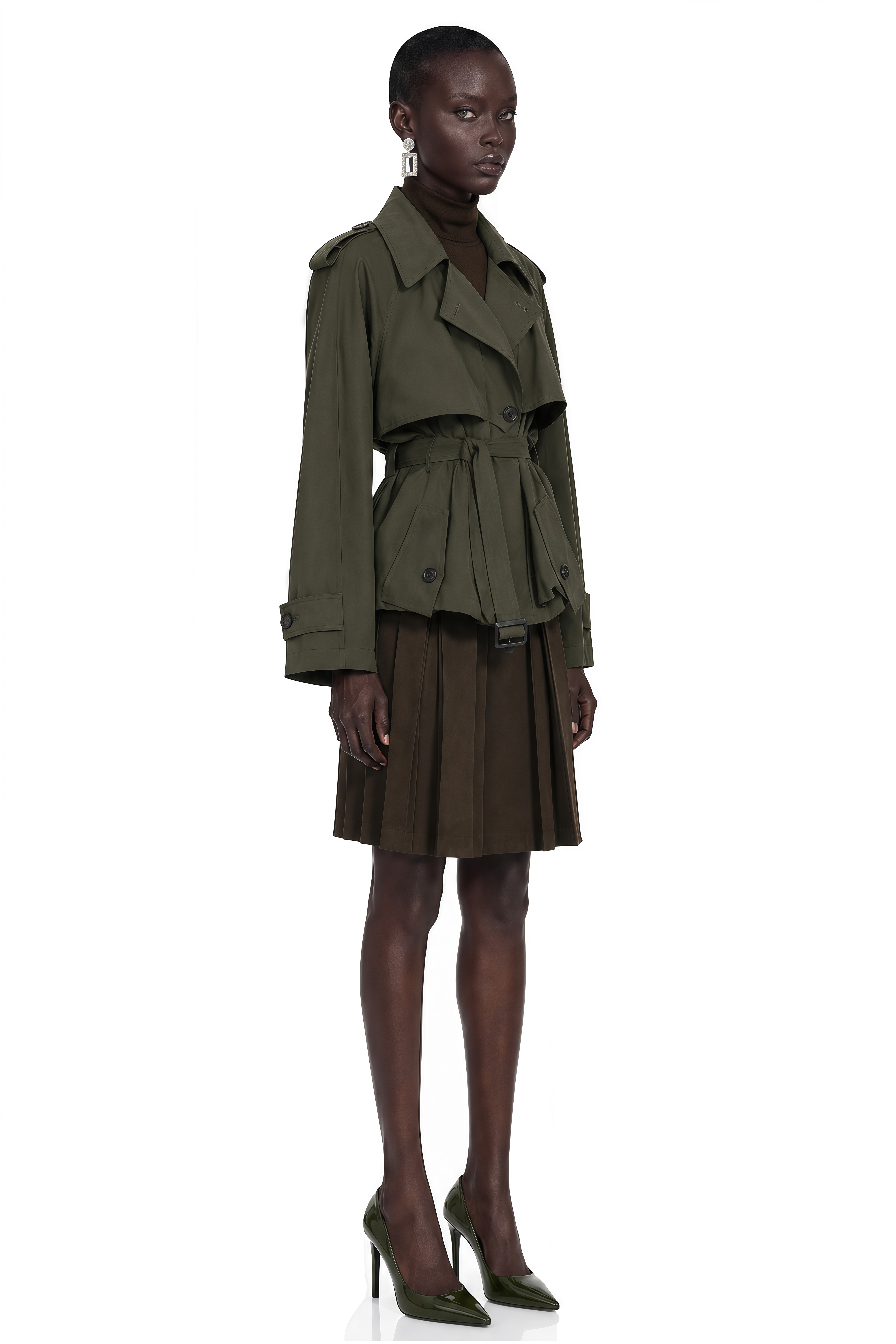 Kehlani Olive Ruffle Belted Jacket