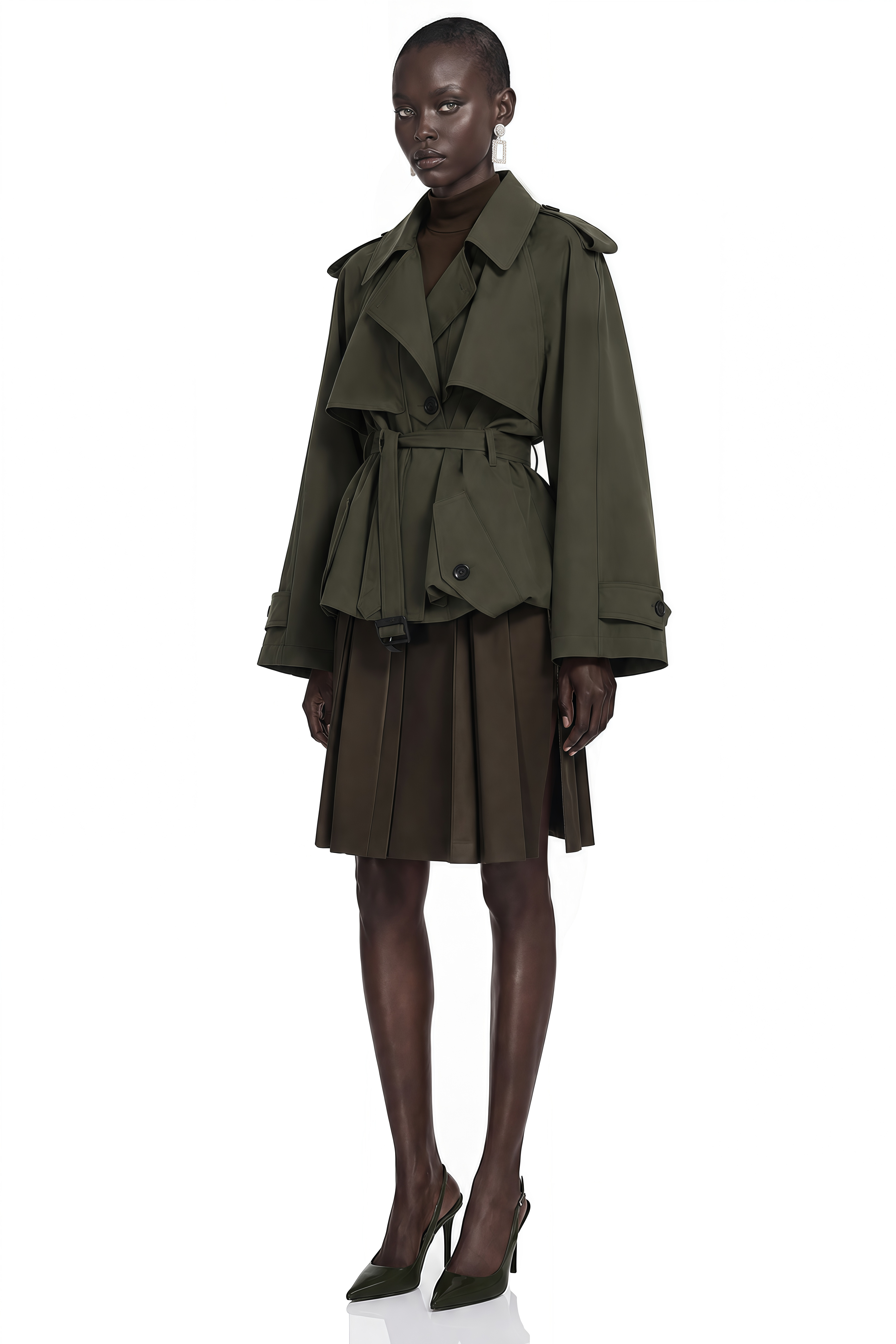 Kehlani Olive Ruffle Belted Jacket