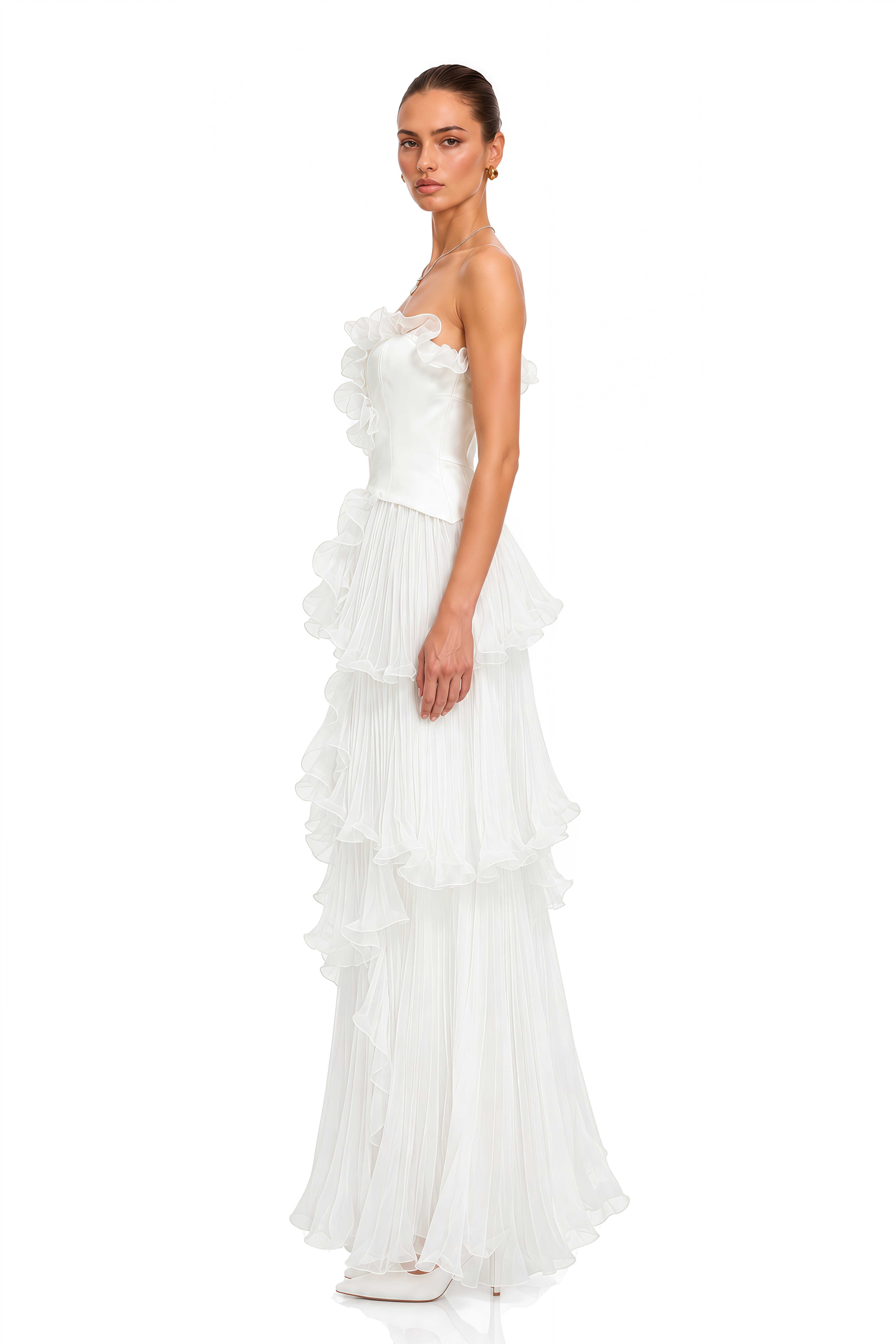 Keilani White Off-Shoulder Ruffle Maxi Dress