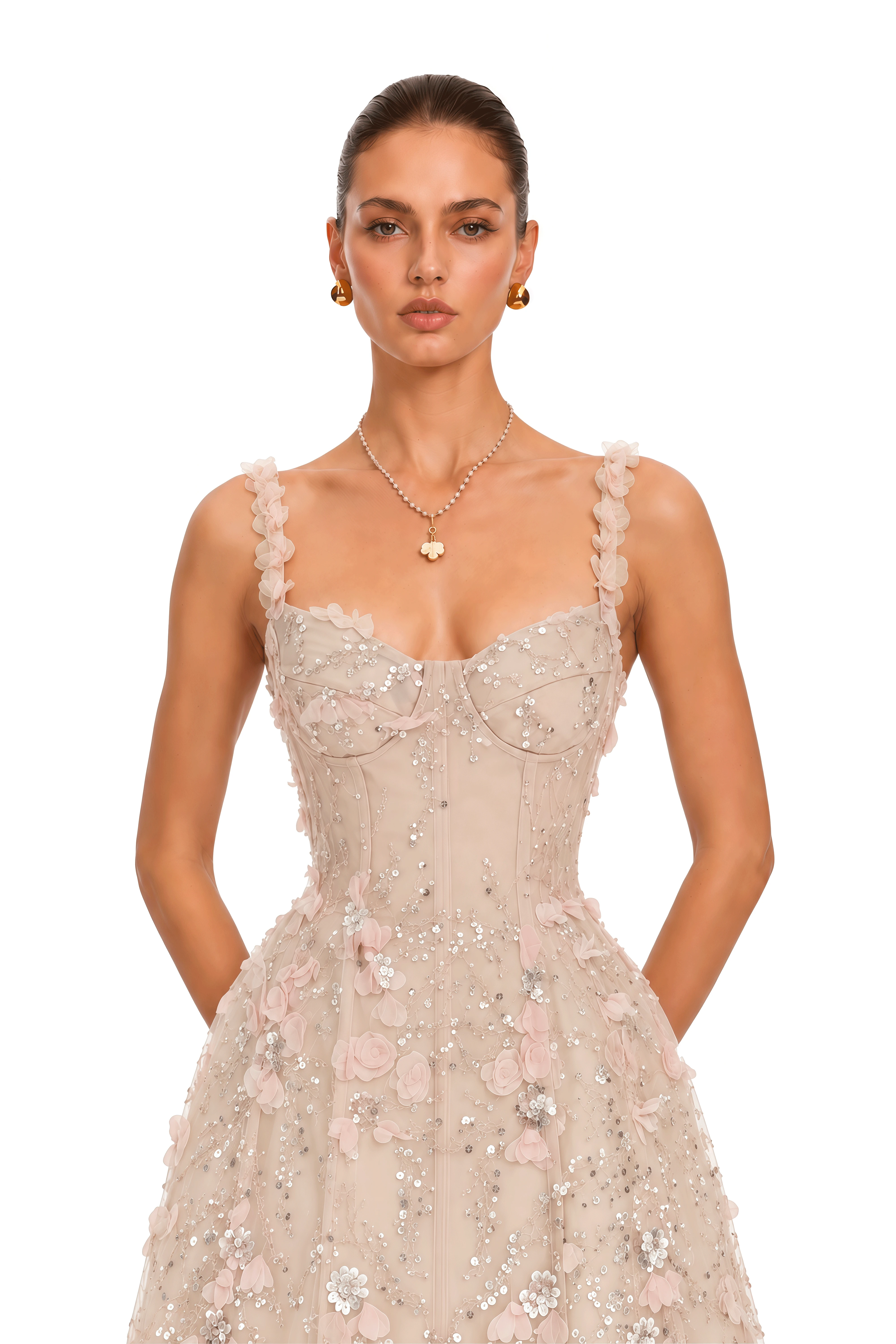 Keira Pink Embellished Floral Appliqué Mini Dress