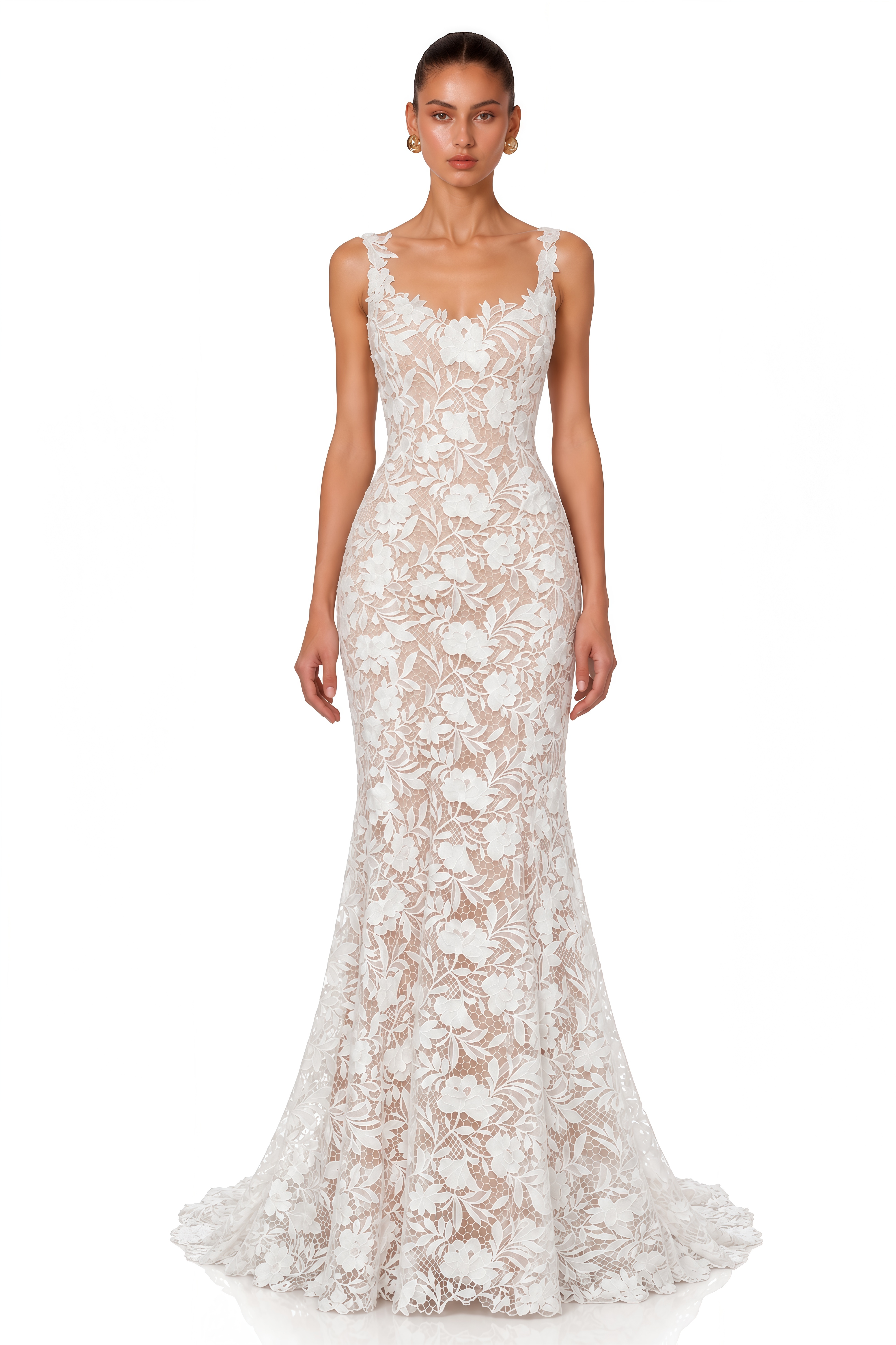 Kelsey White Floral Lace Mermaid Maxi Dress