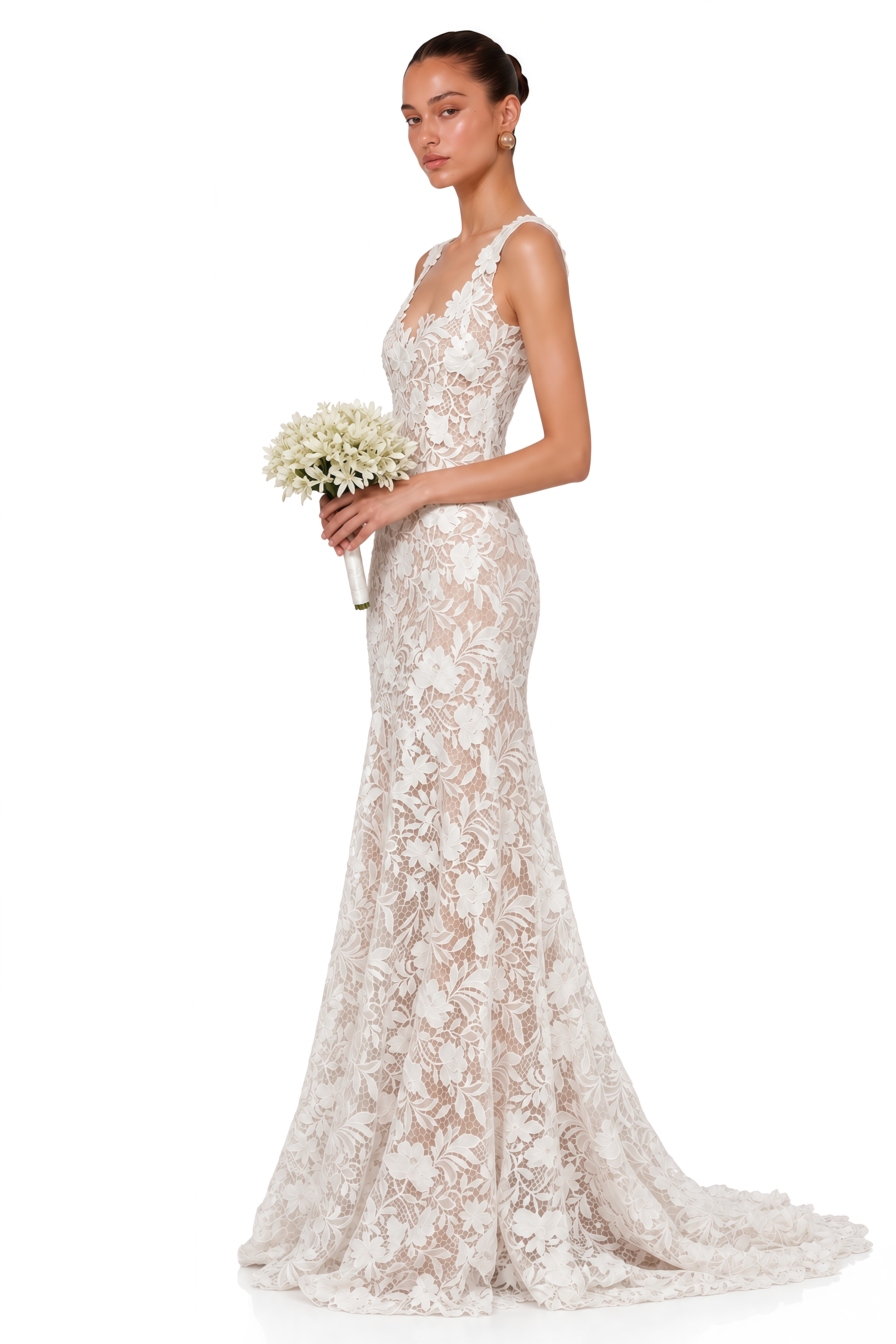 Kelsey White Floral Lace Mermaid Maxi Dress