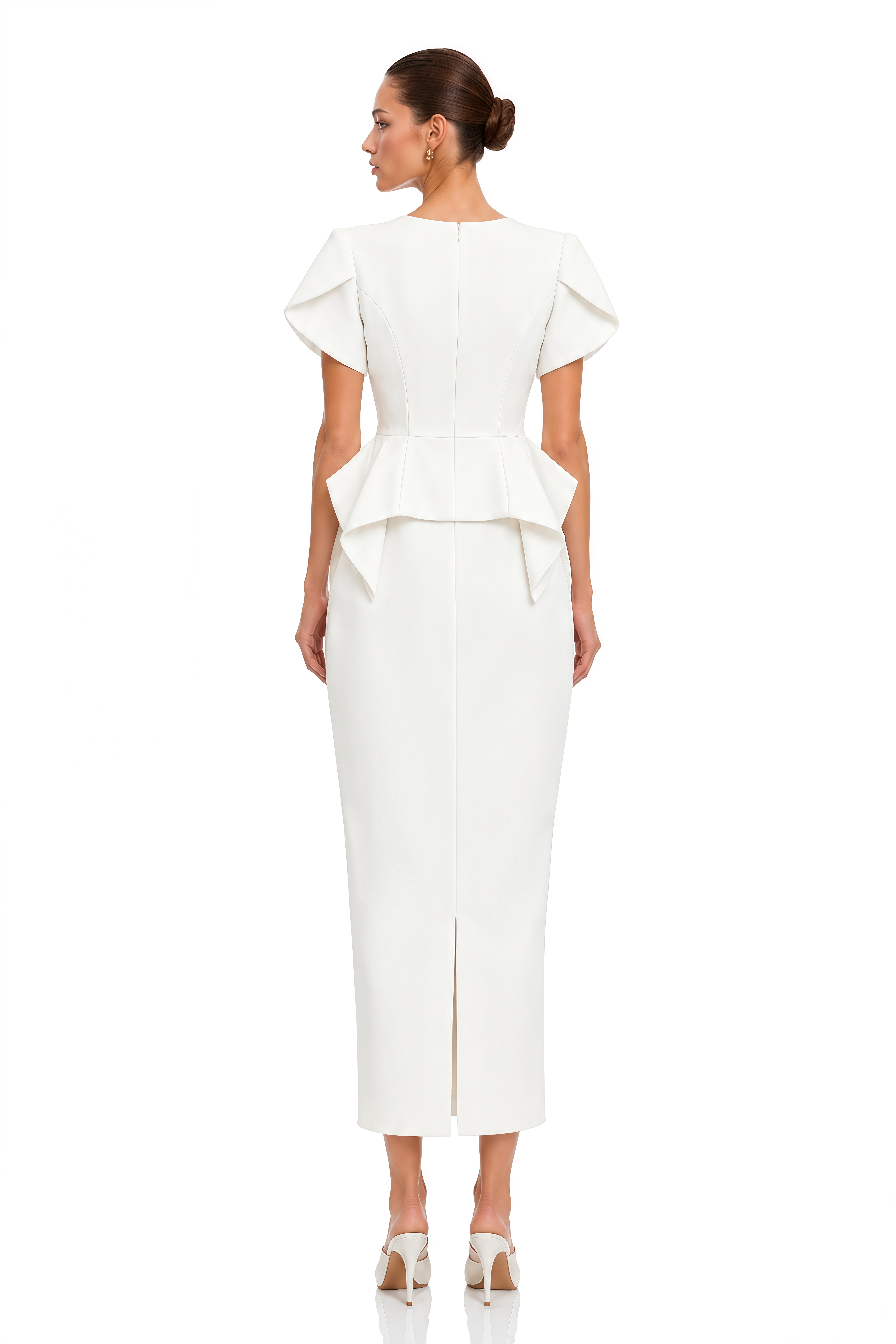 Kelsie Ivory Sculpted Peplum Jacket & Pencil Midi Skirt Set