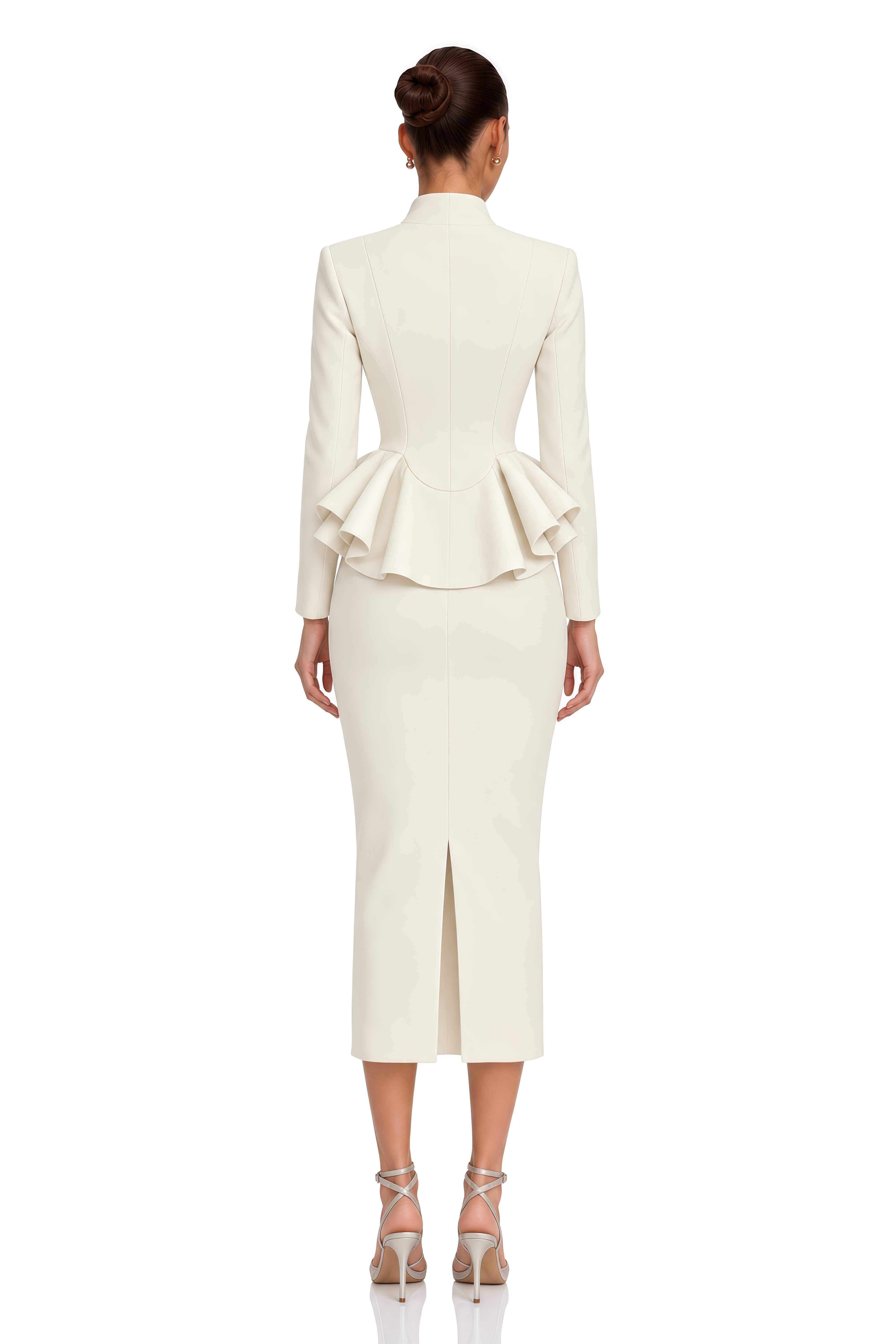 Kiara Ivory Structured Peplum Blazer & Midi Skirt Set