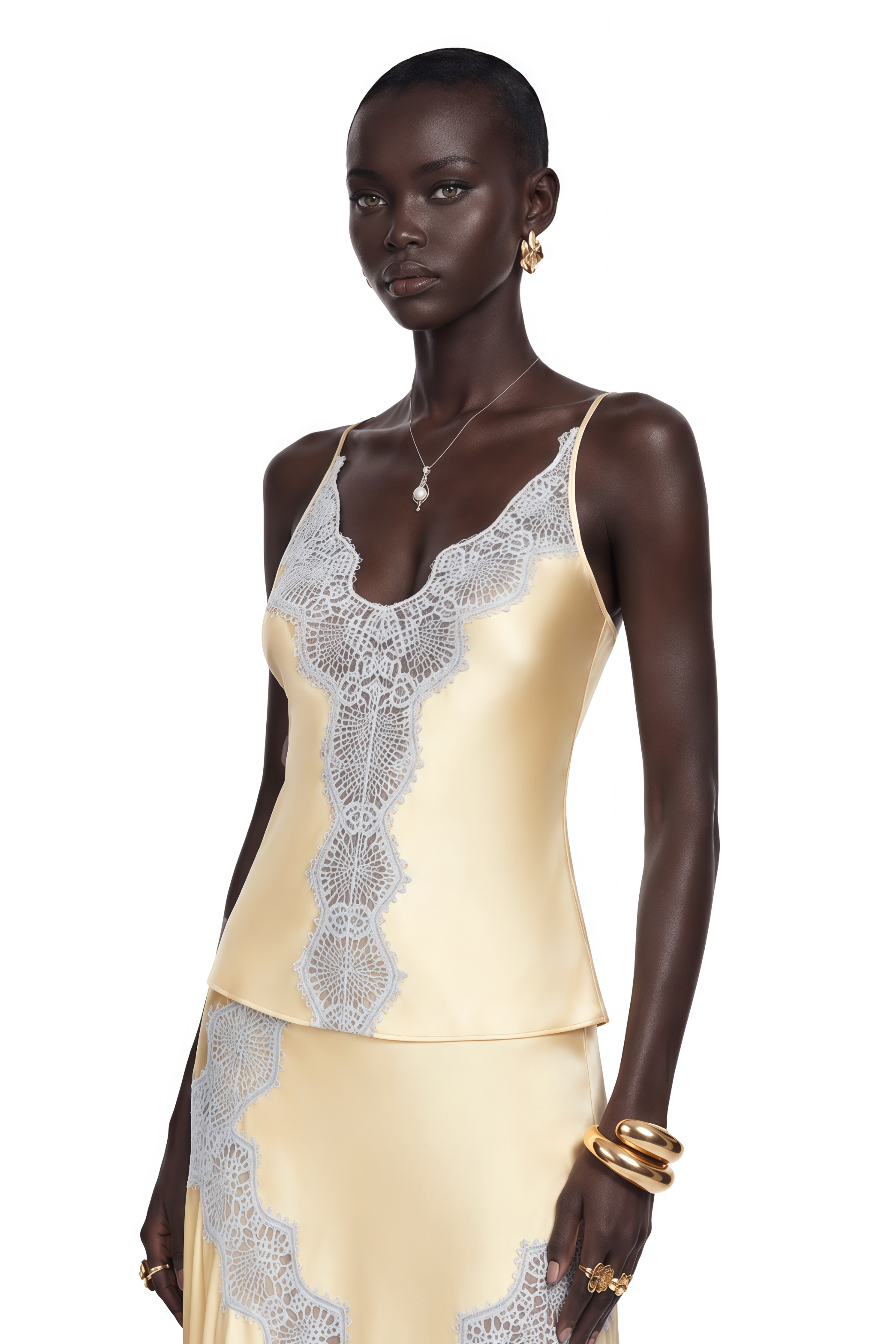 Kimberly Champagne Lace Top & Asymmetrical Skirt Set