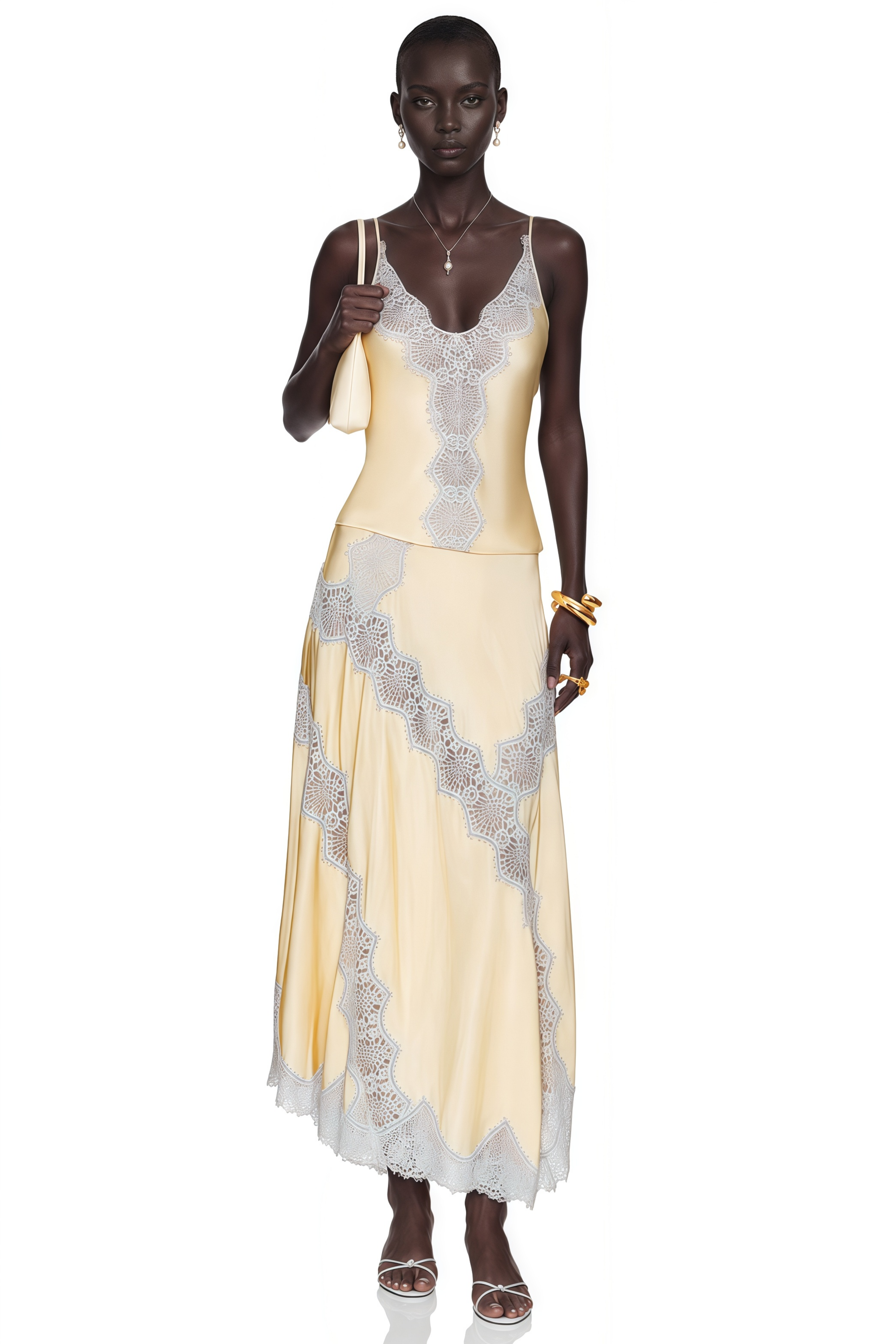 Kimberly Champagne Lace Top & Asymmetrical Skirt Set