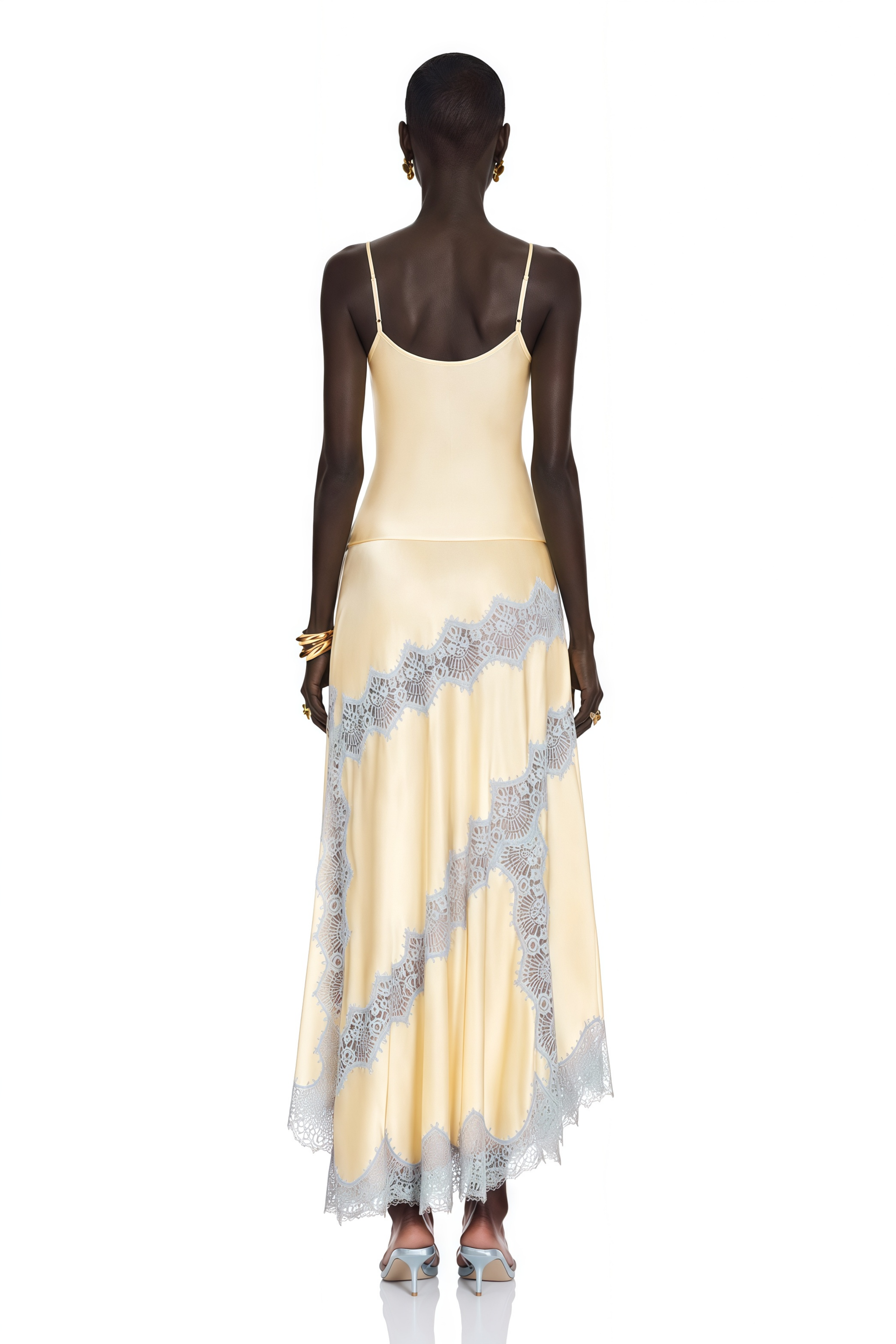 Kimberly Champagne Lace Top & Asymmetrical Skirt Set