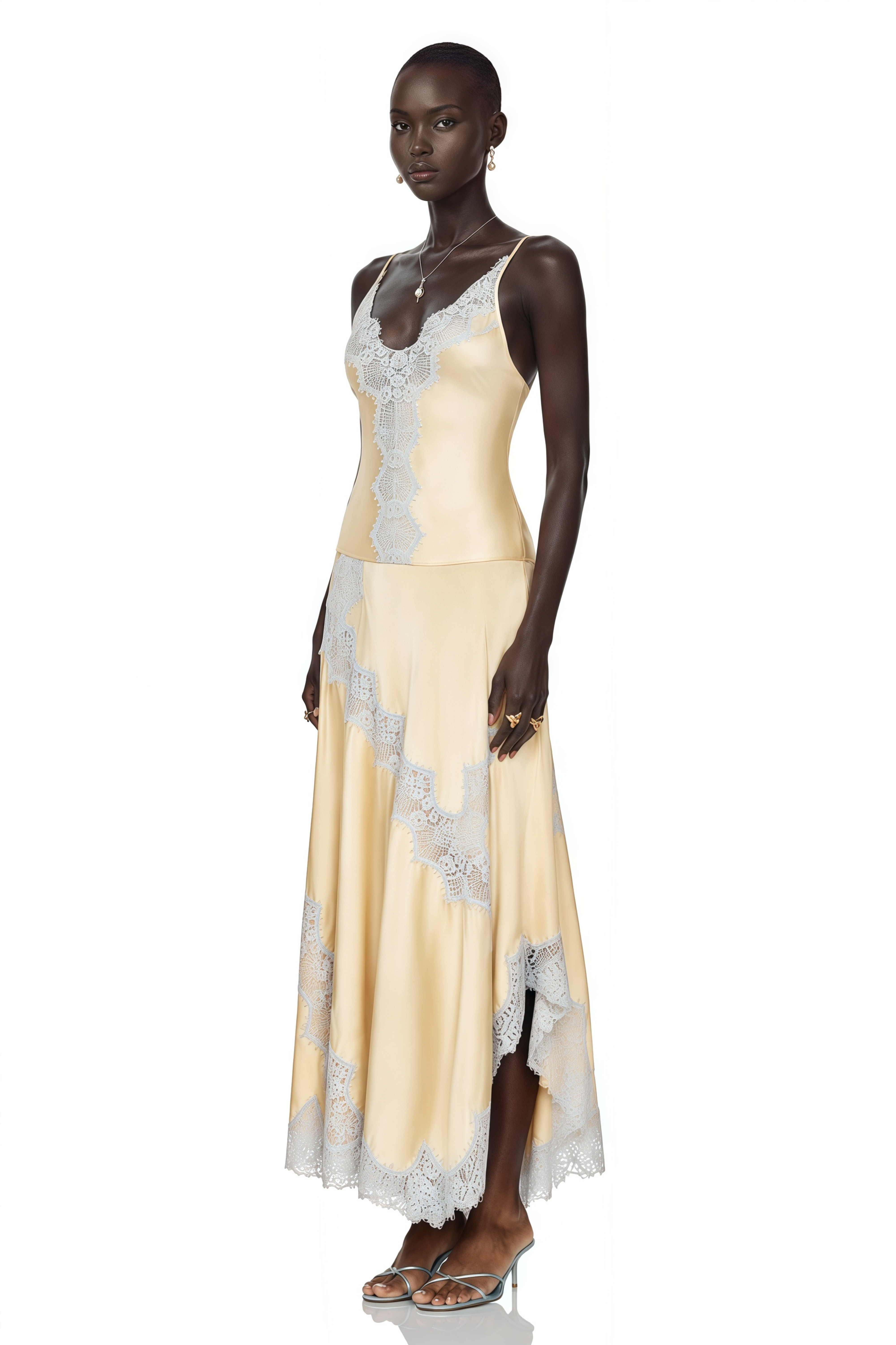 Kimberly Champagne Lace Top & Asymmetrical Skirt Set
