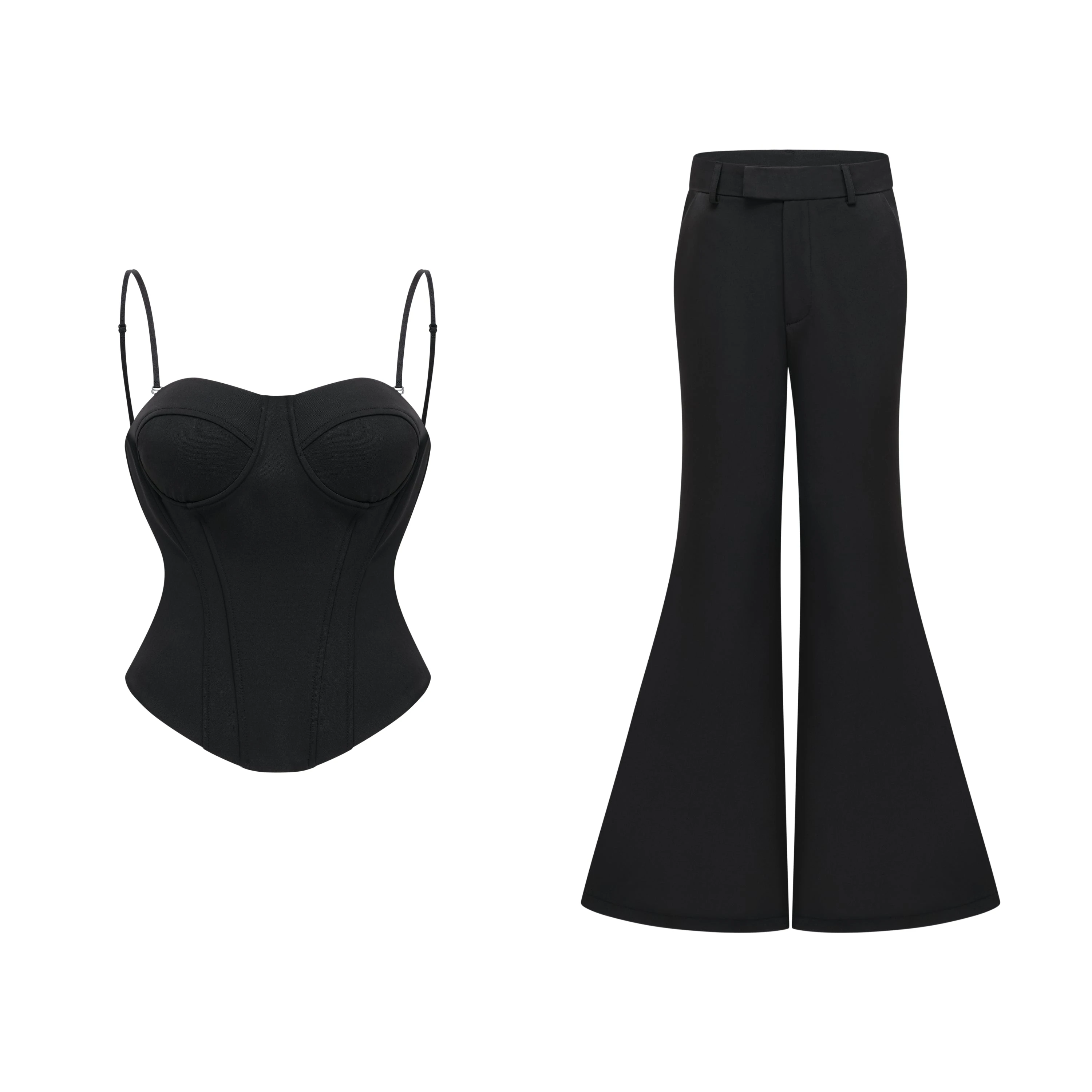 Krasava Black Sweetheart Neckline Top & Trousers Set