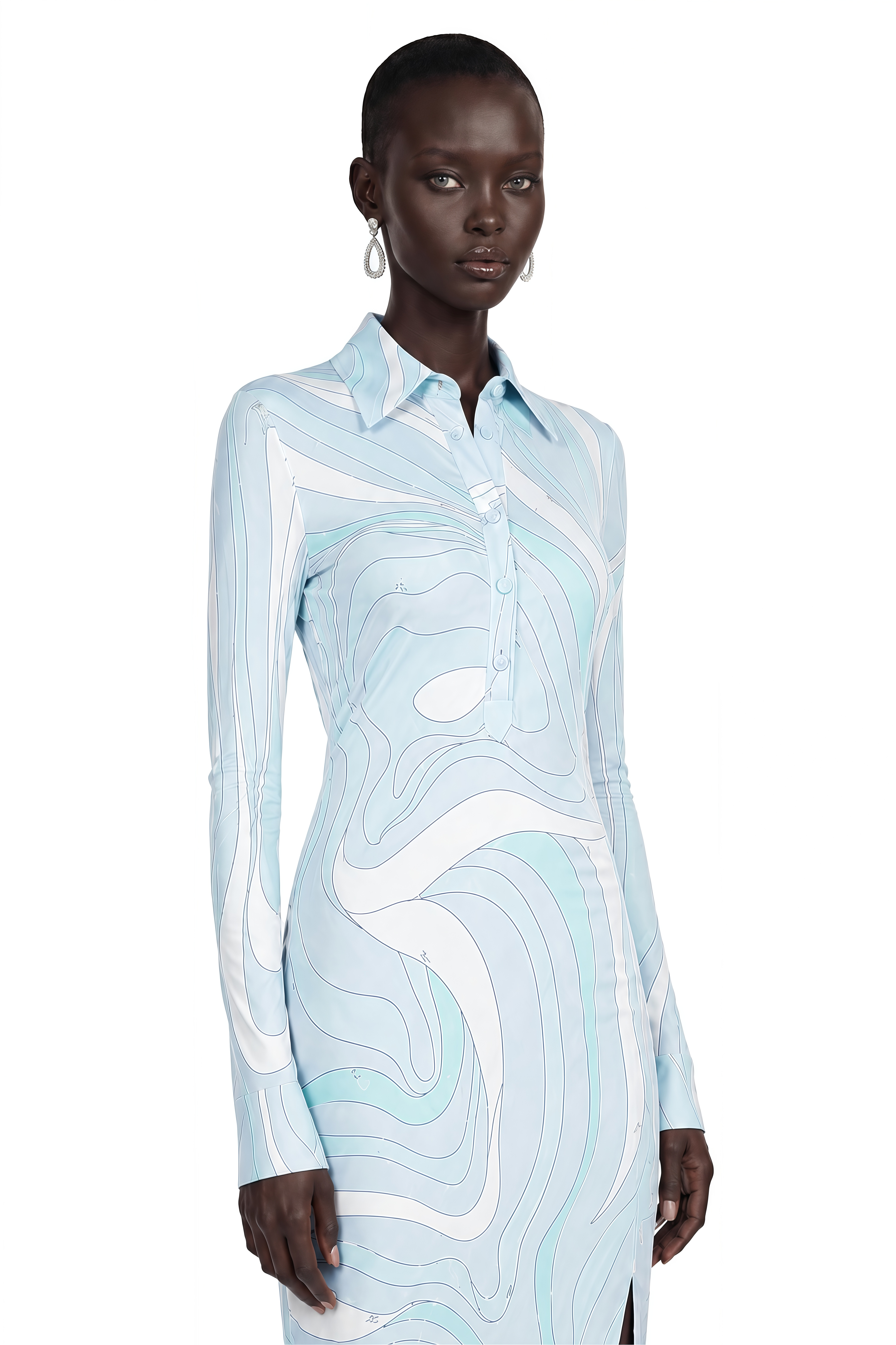 Kyomi Light Blue Printed Long Sleeve Maxi Dress