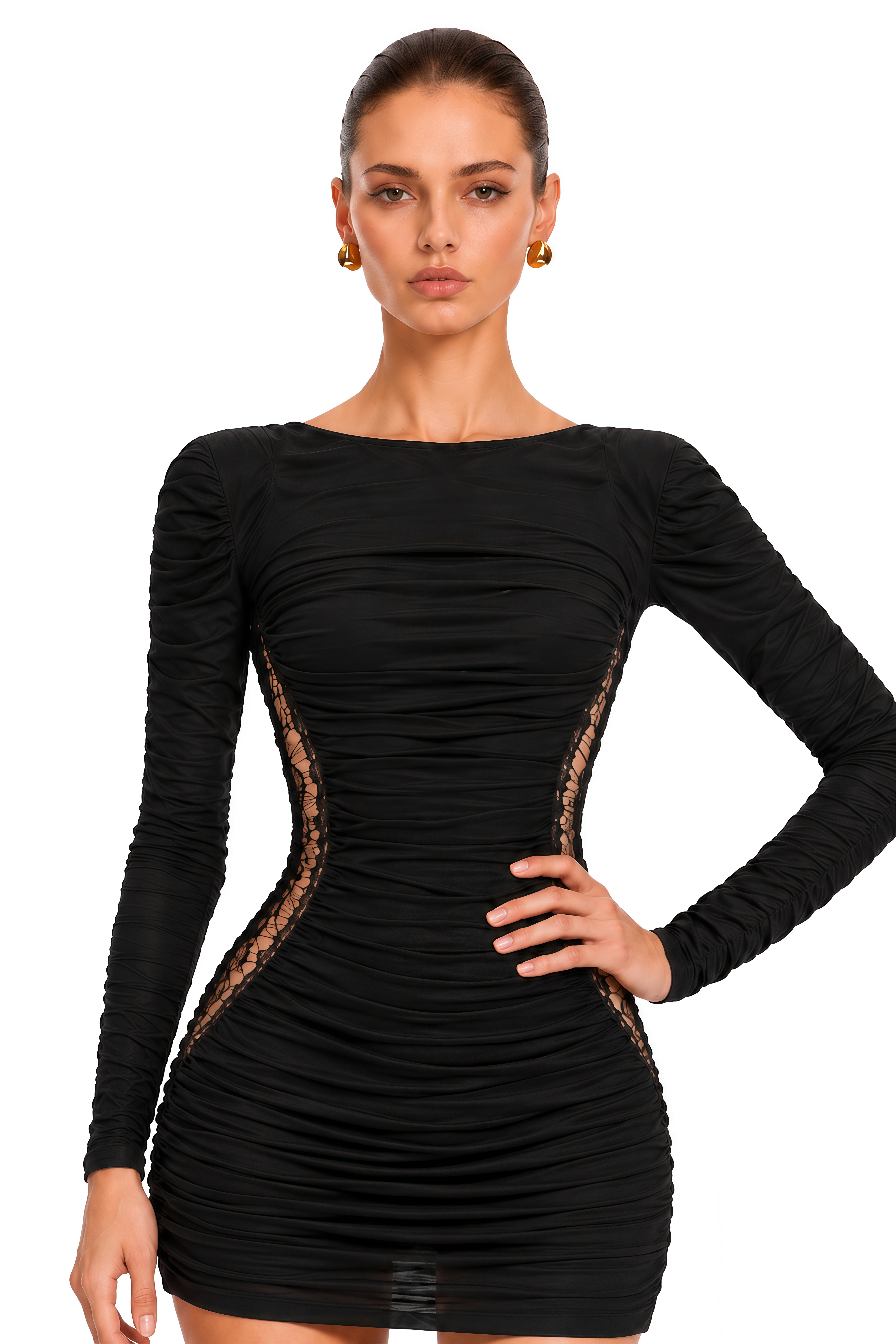 Lainey Black Lace Panel Open Back Mini Dress