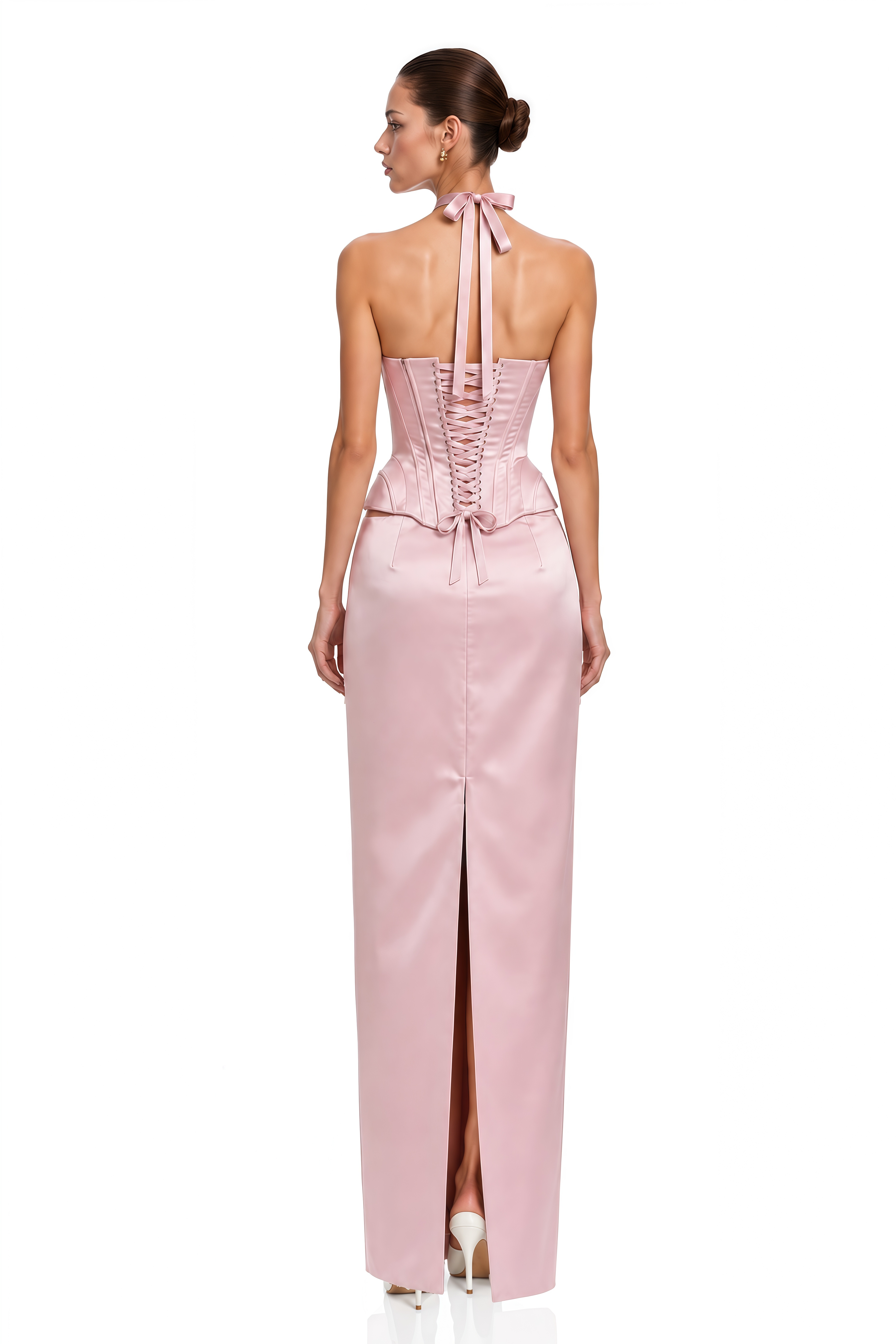 Lainey Pink Cut-Out Halterneck Corset Top & Skirt Set