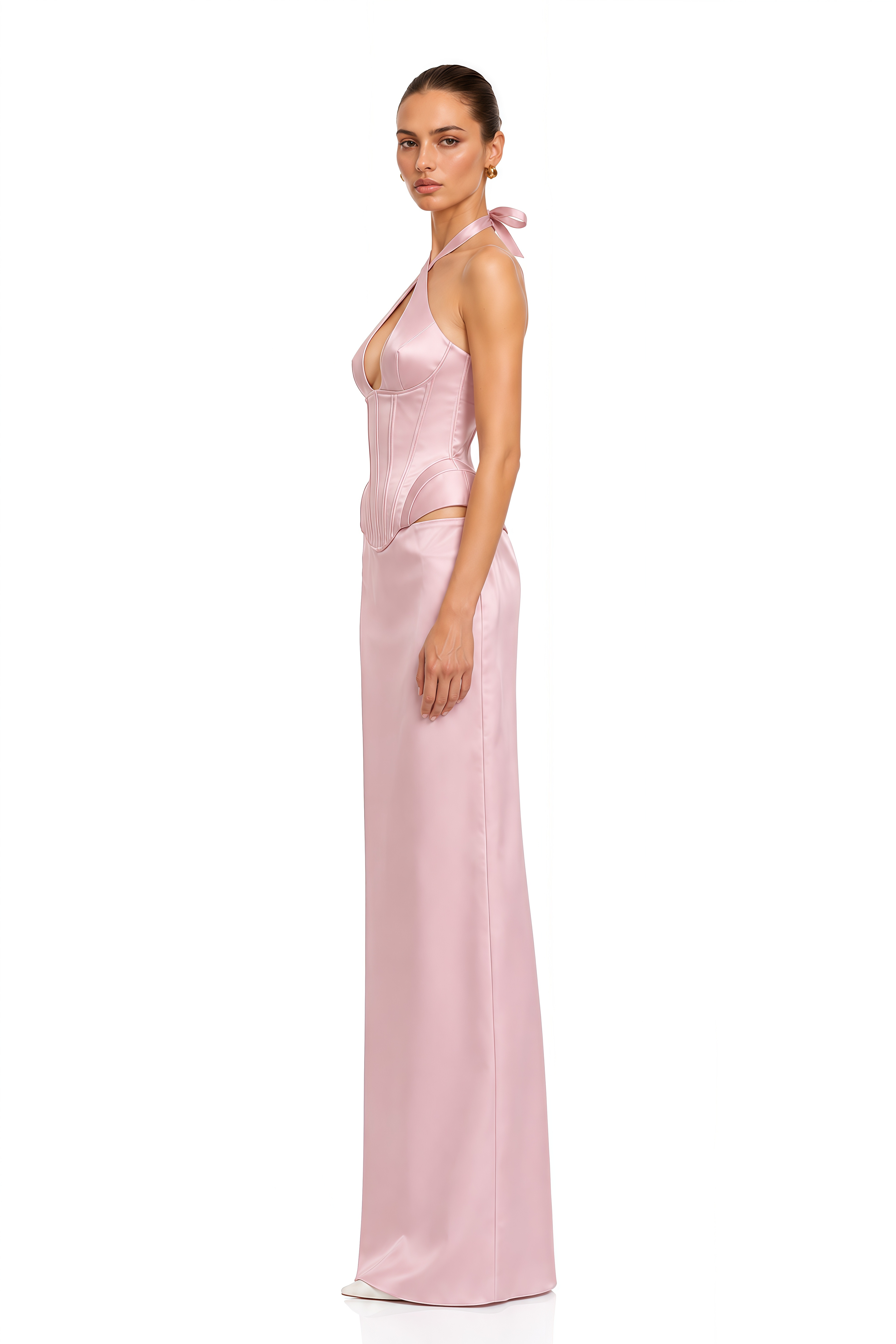Lainey Pink Cut-Out Halterneck Corset Top & Skirt Set