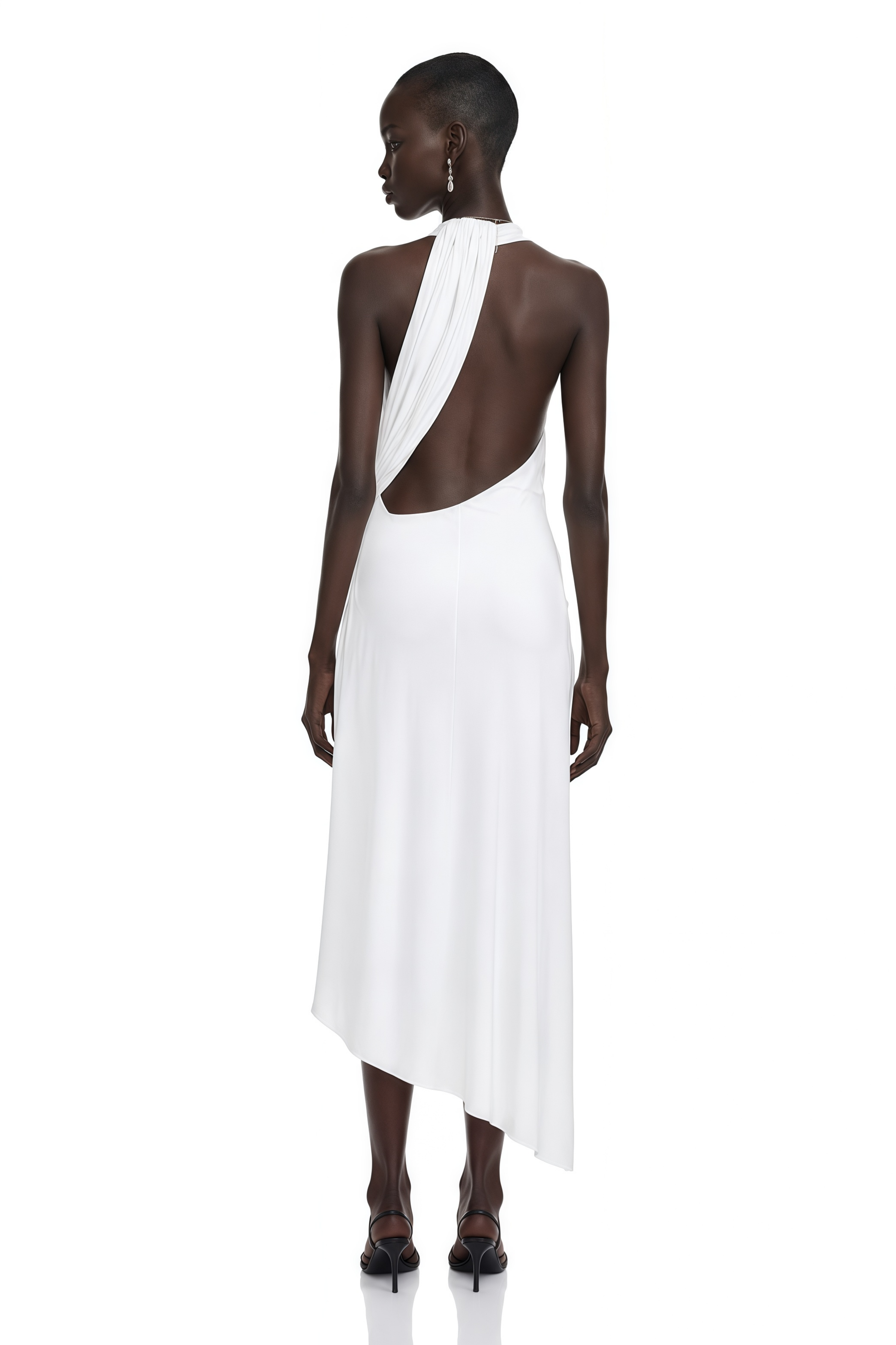 Lainey White Plunging Draped Midi Dress