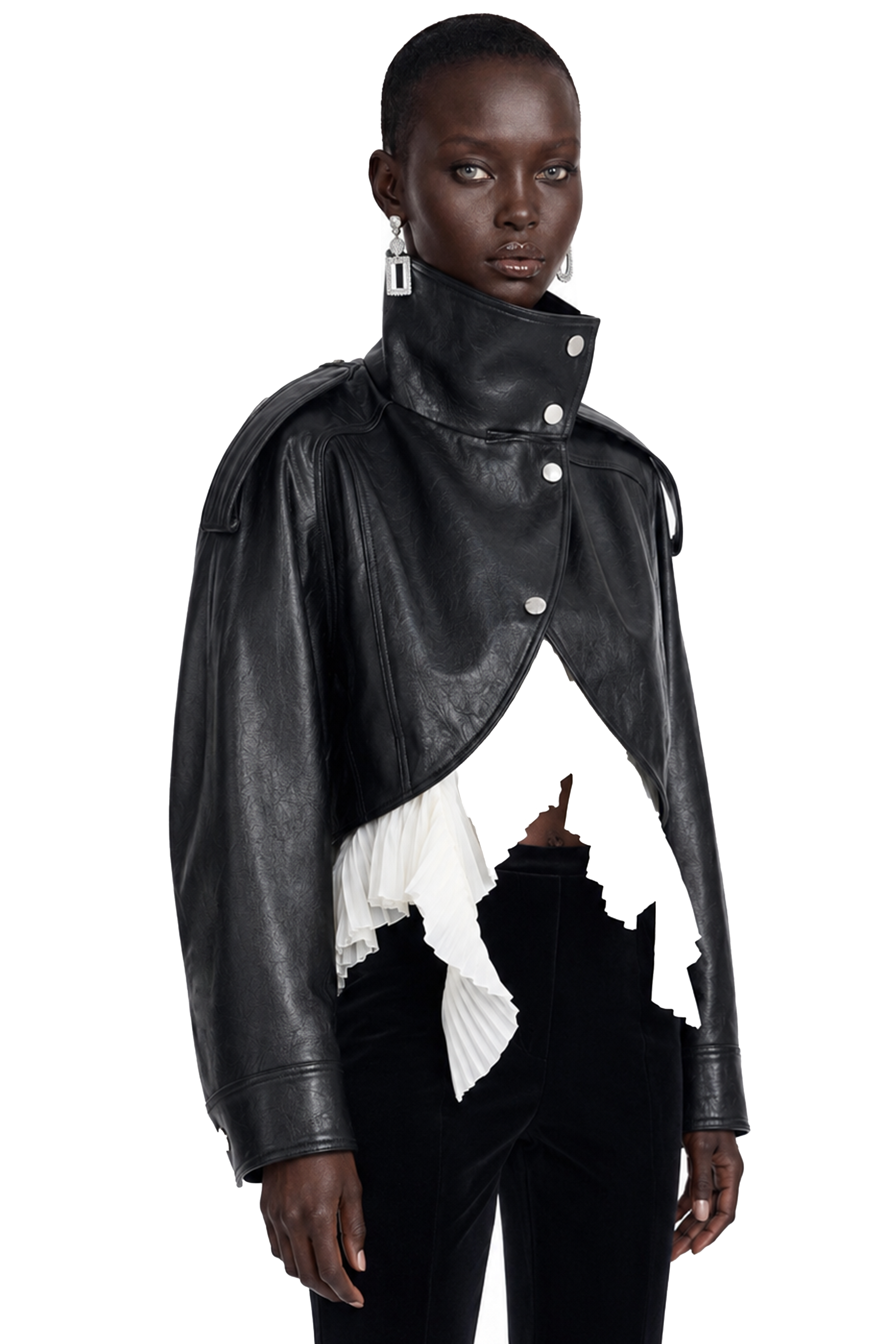 Landry Black High Neck Aysmmetrical Oversized Jacket