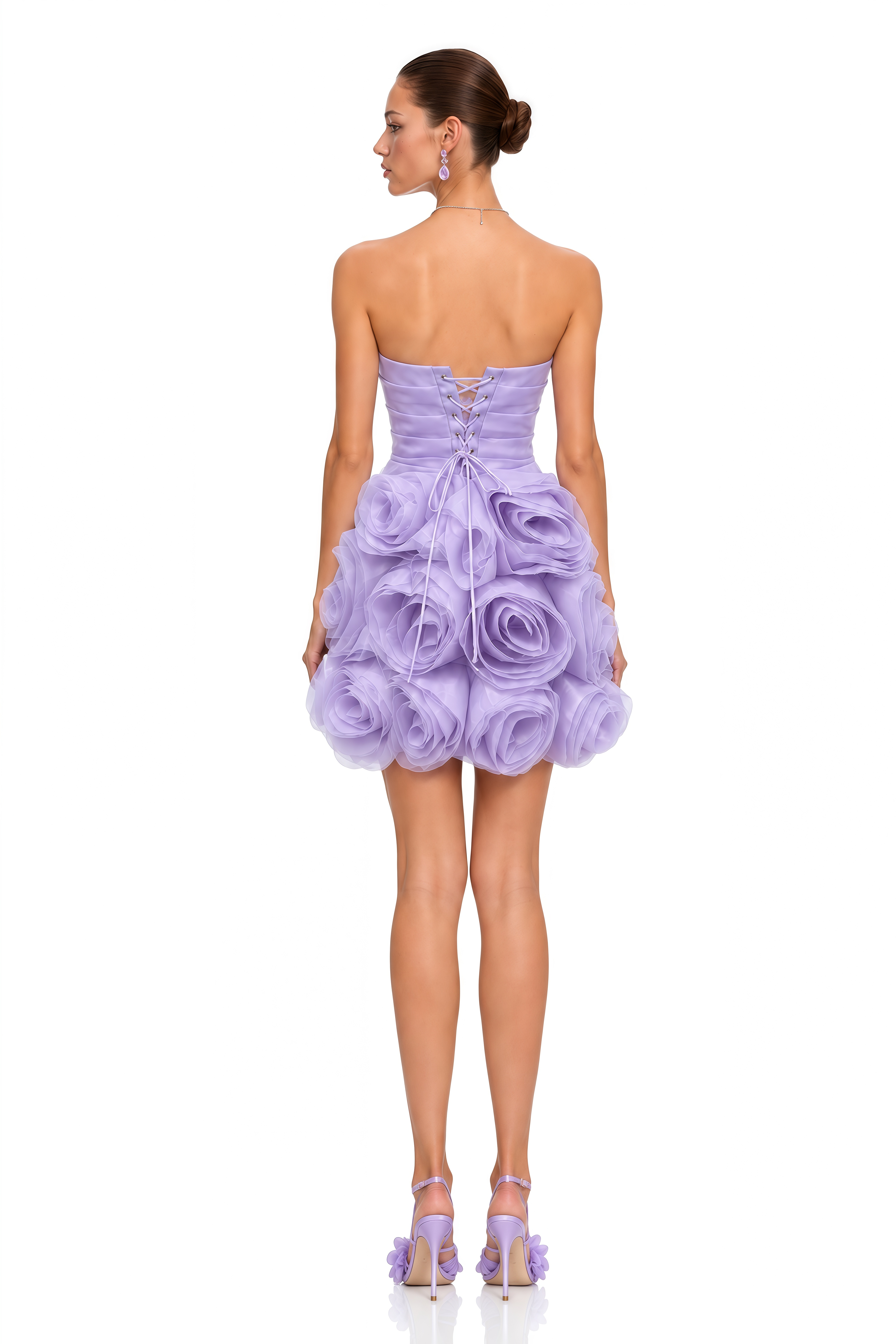 Marwa Lavender 3D Floral Ruffled Tulle Mini Dress