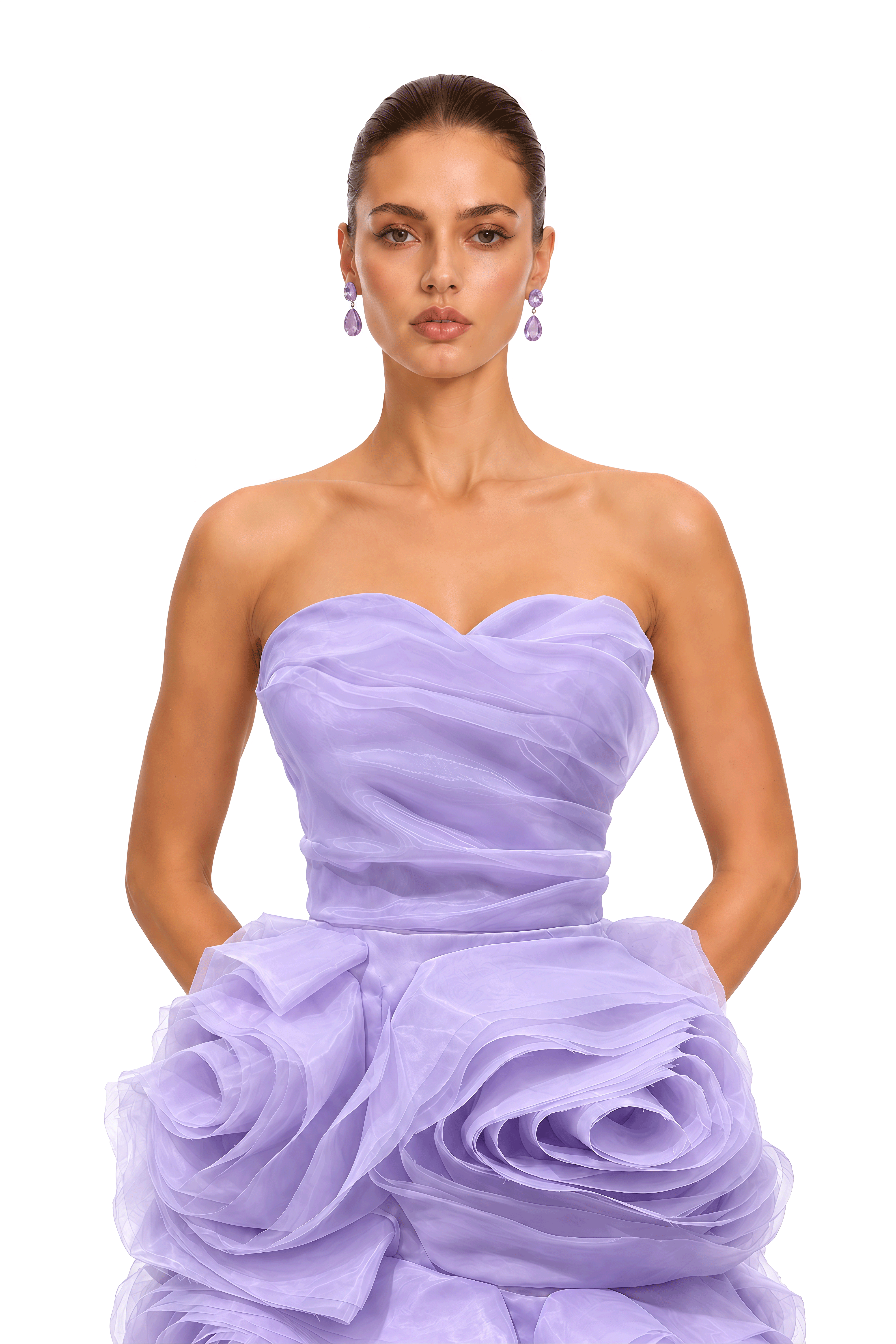 Marwa Lavender 3D Floral Ruffled Tulle Mini Dress