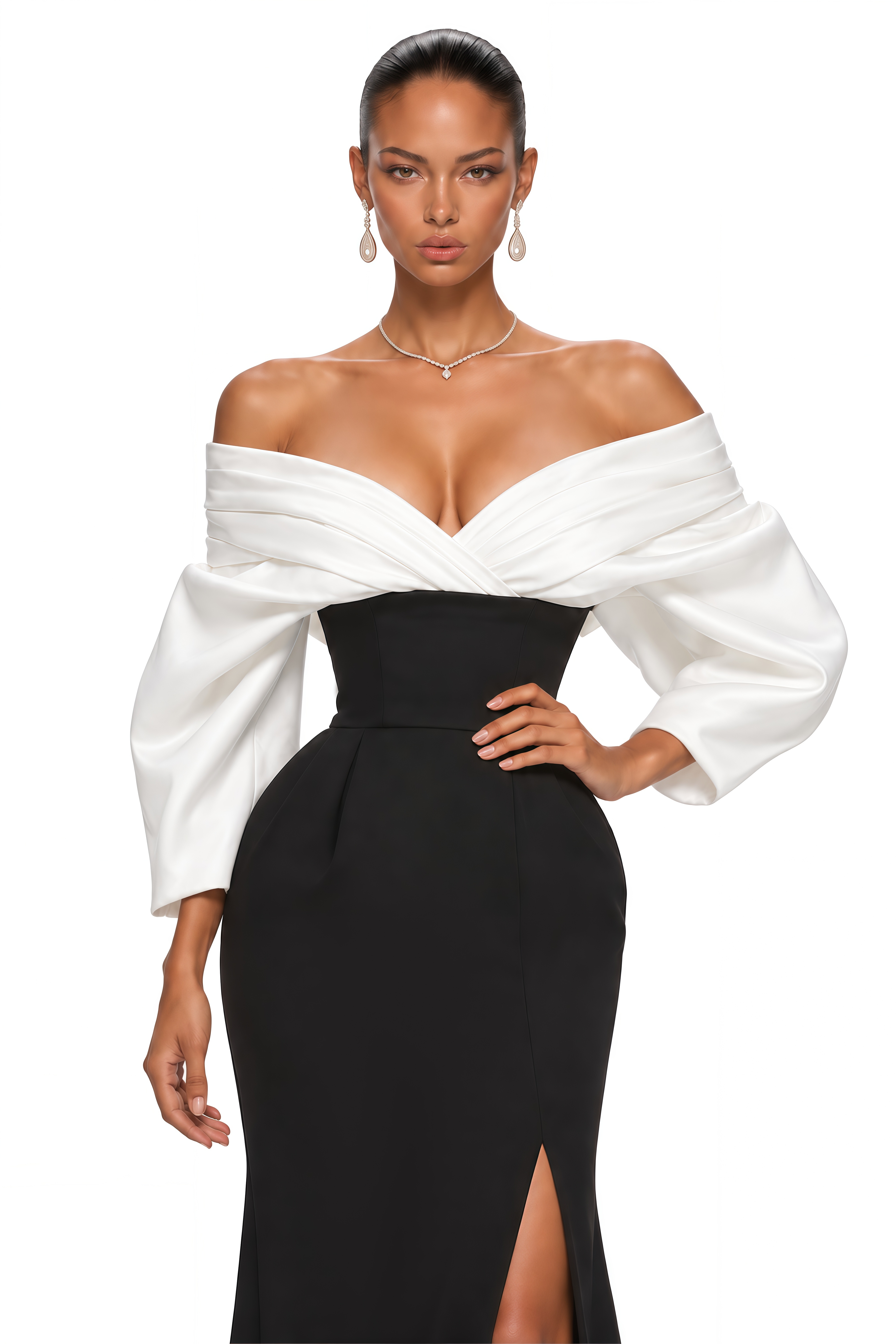 Lavinia Black Contrast Off Shoulder Corset Maxi Dress