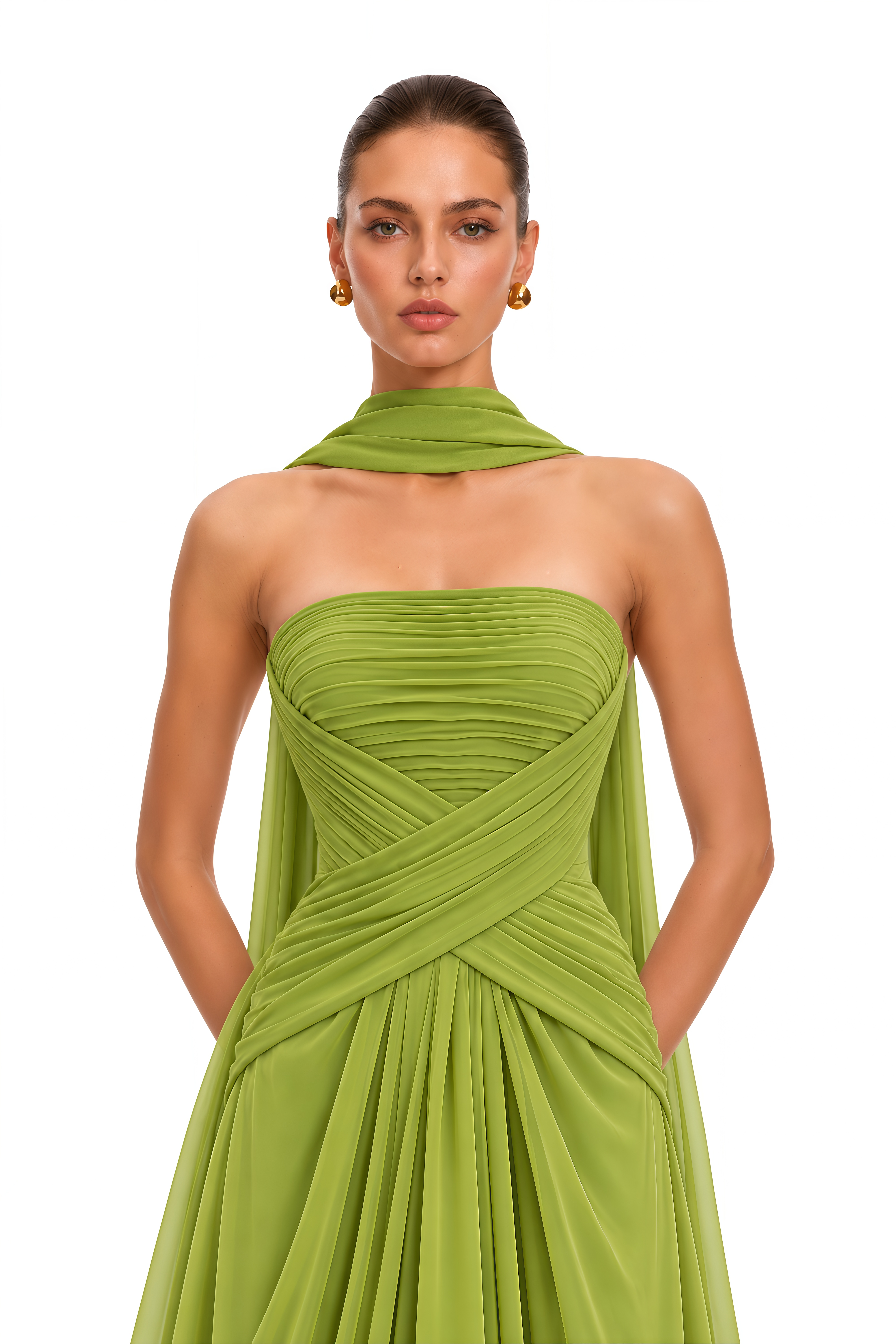 Lavinia Lime Green Strapless Draped Maxi Dress