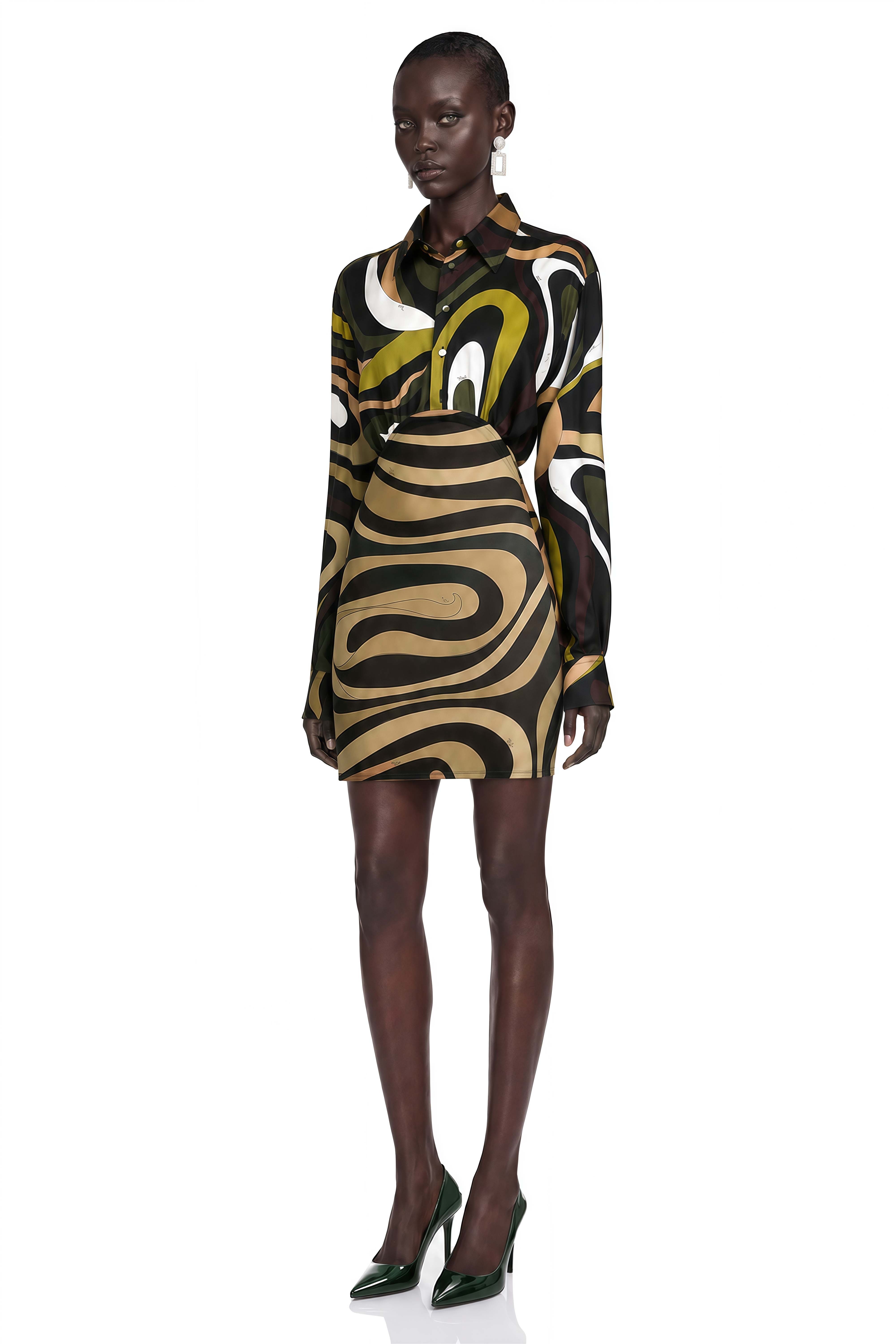 Lavinia Olive Green Abstract Print Mini Dress