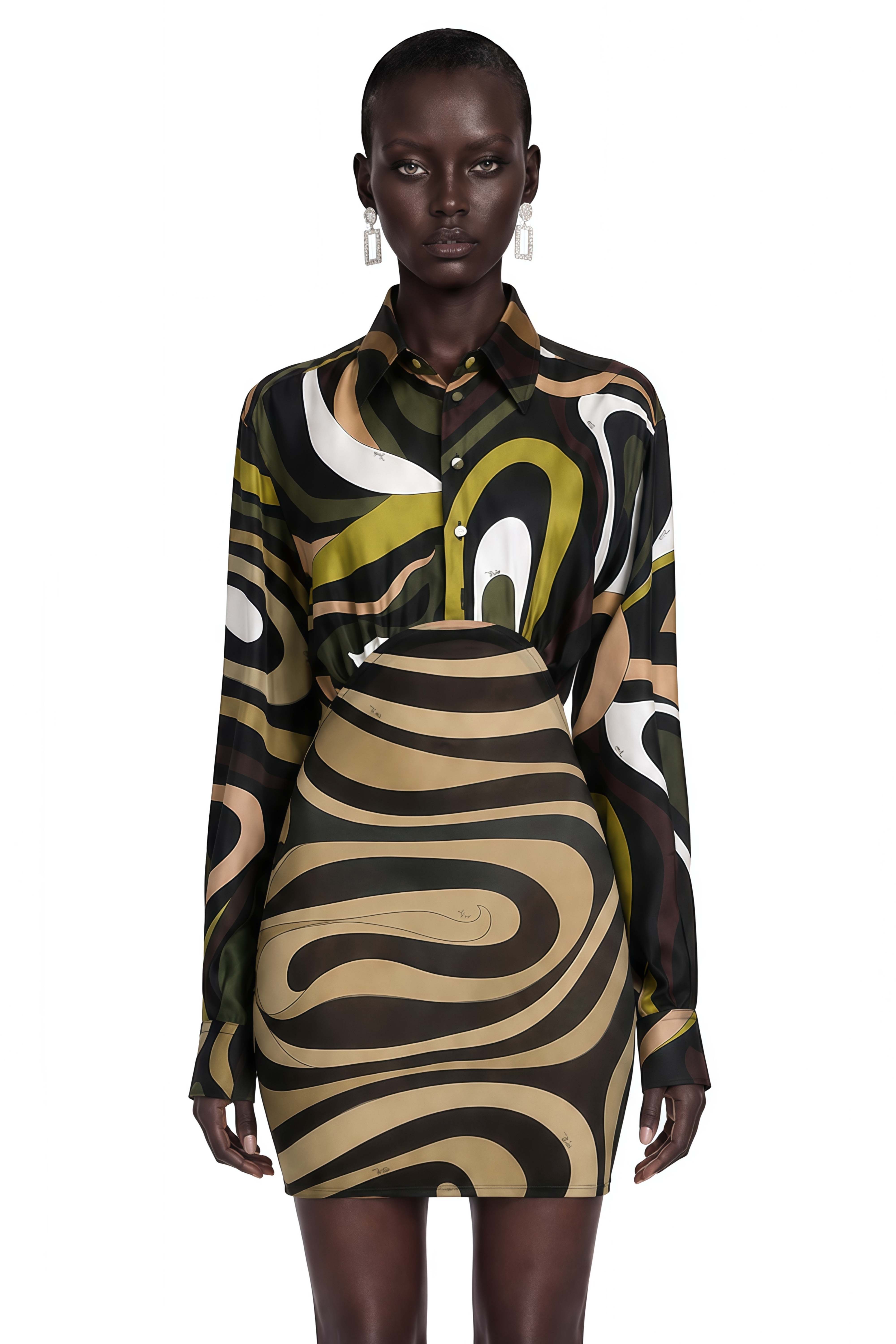 Lavinia Olive Green Abstract Print Mini Dress